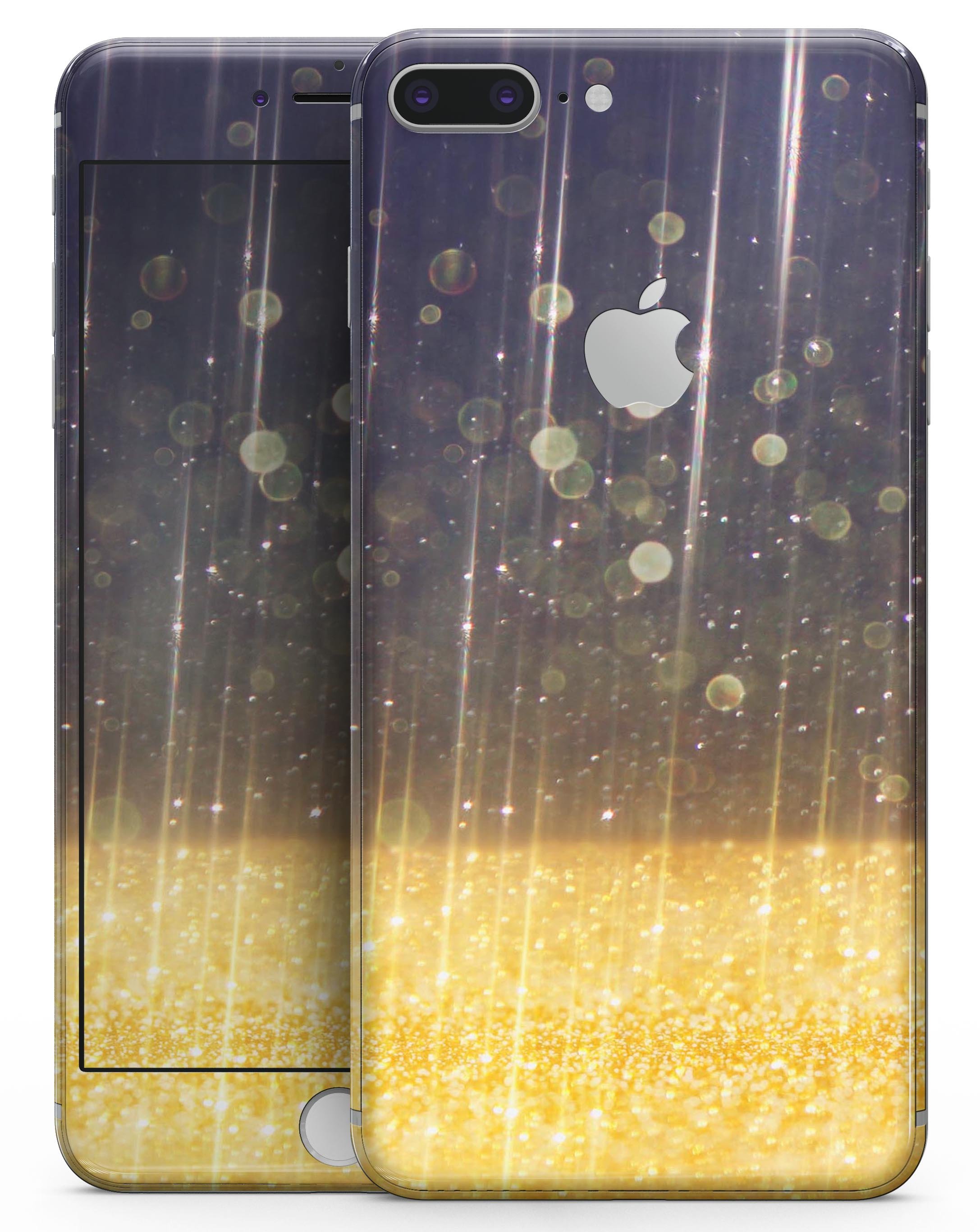 Blue Stratched Streaks skin for iPhone 8 and 8 Plus with unfocused gold sparkles, showcasing a stylish design.