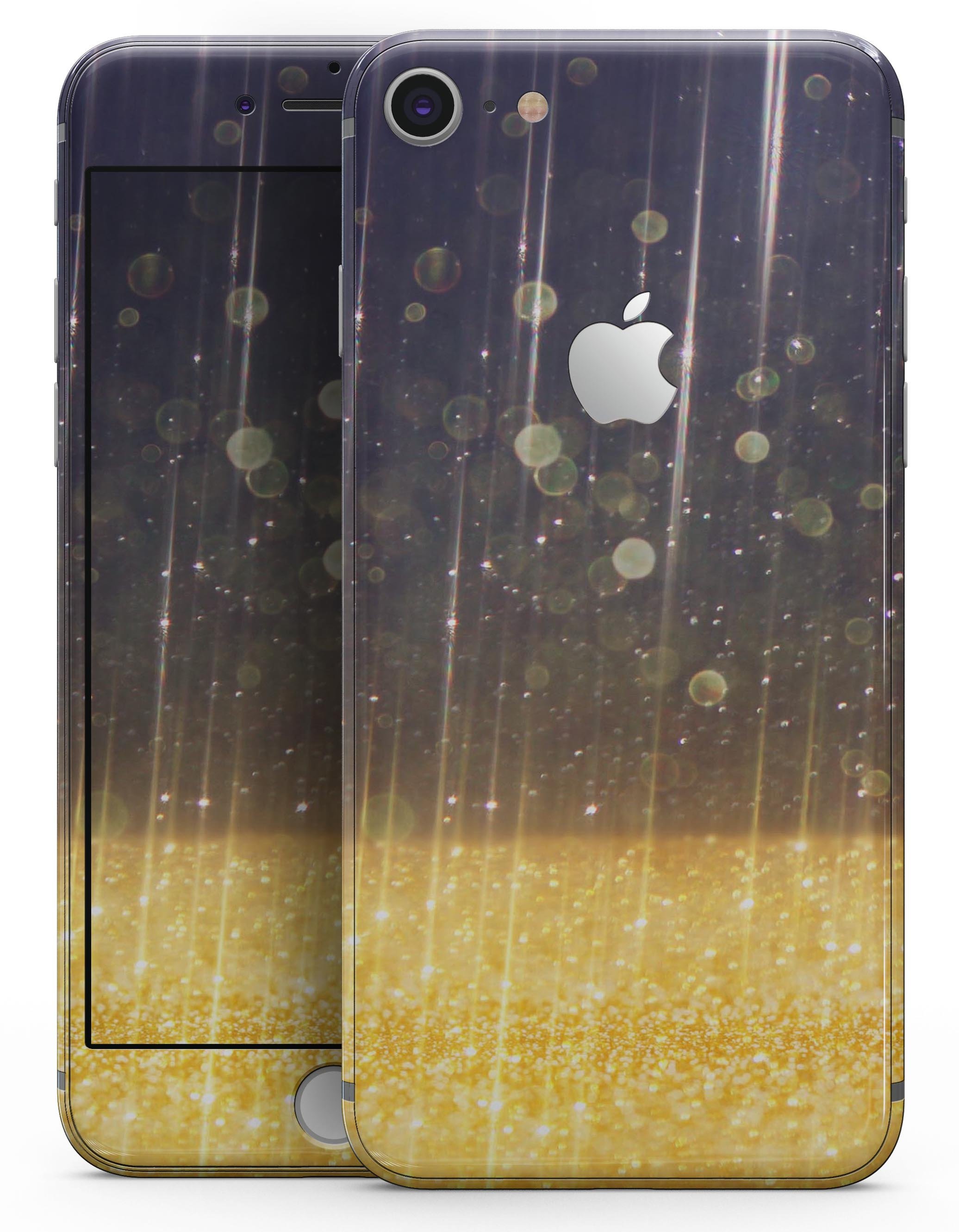 Blue Stratched Streaks skin for iPhone 8 and 8 Plus with unfocused gold sparkles, showcasing a stylish design.