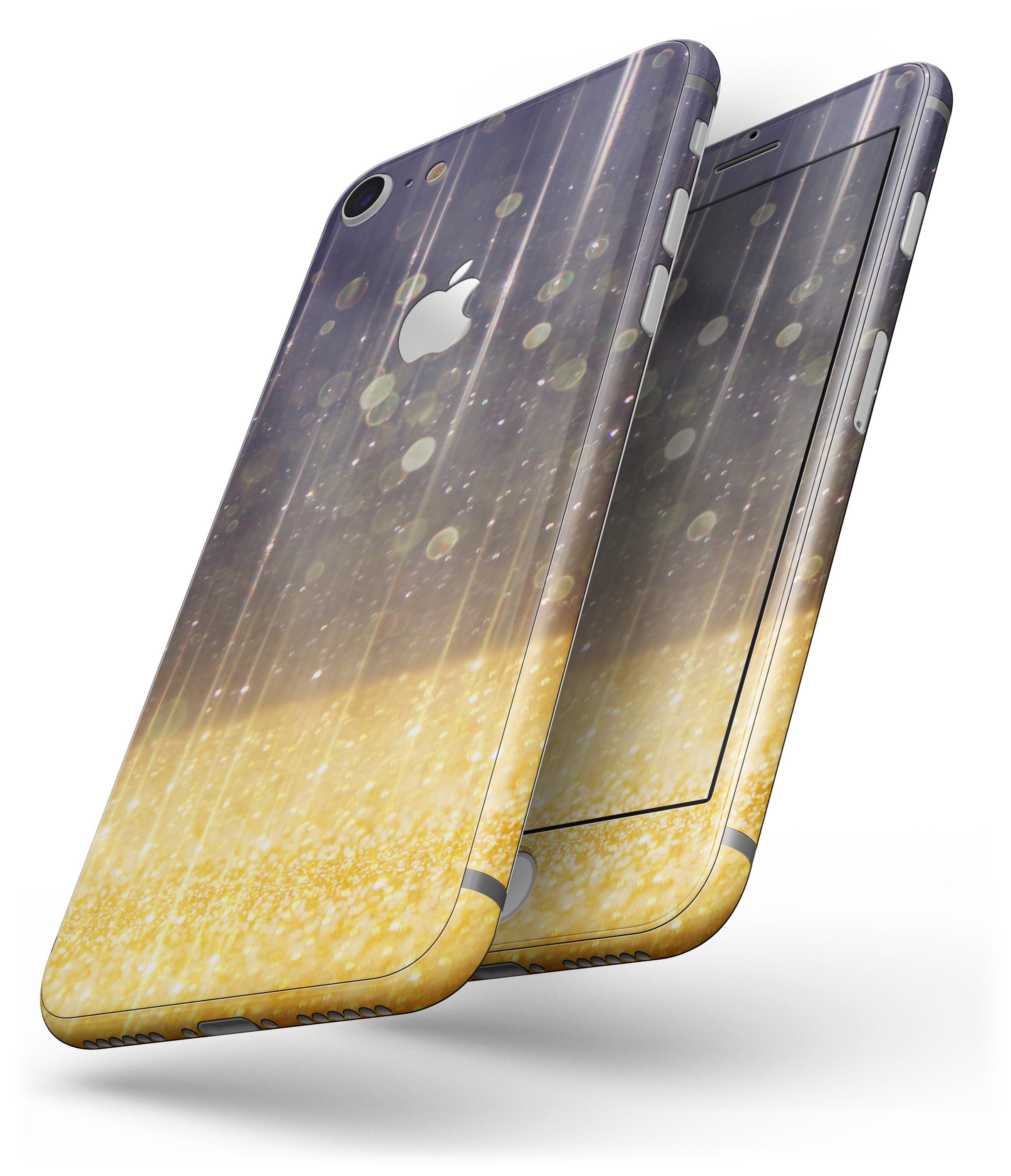 Blue Stratched Streaks skin for iPhone 8 and 8 Plus with unfocused gold sparkles, showcasing a stylish design.