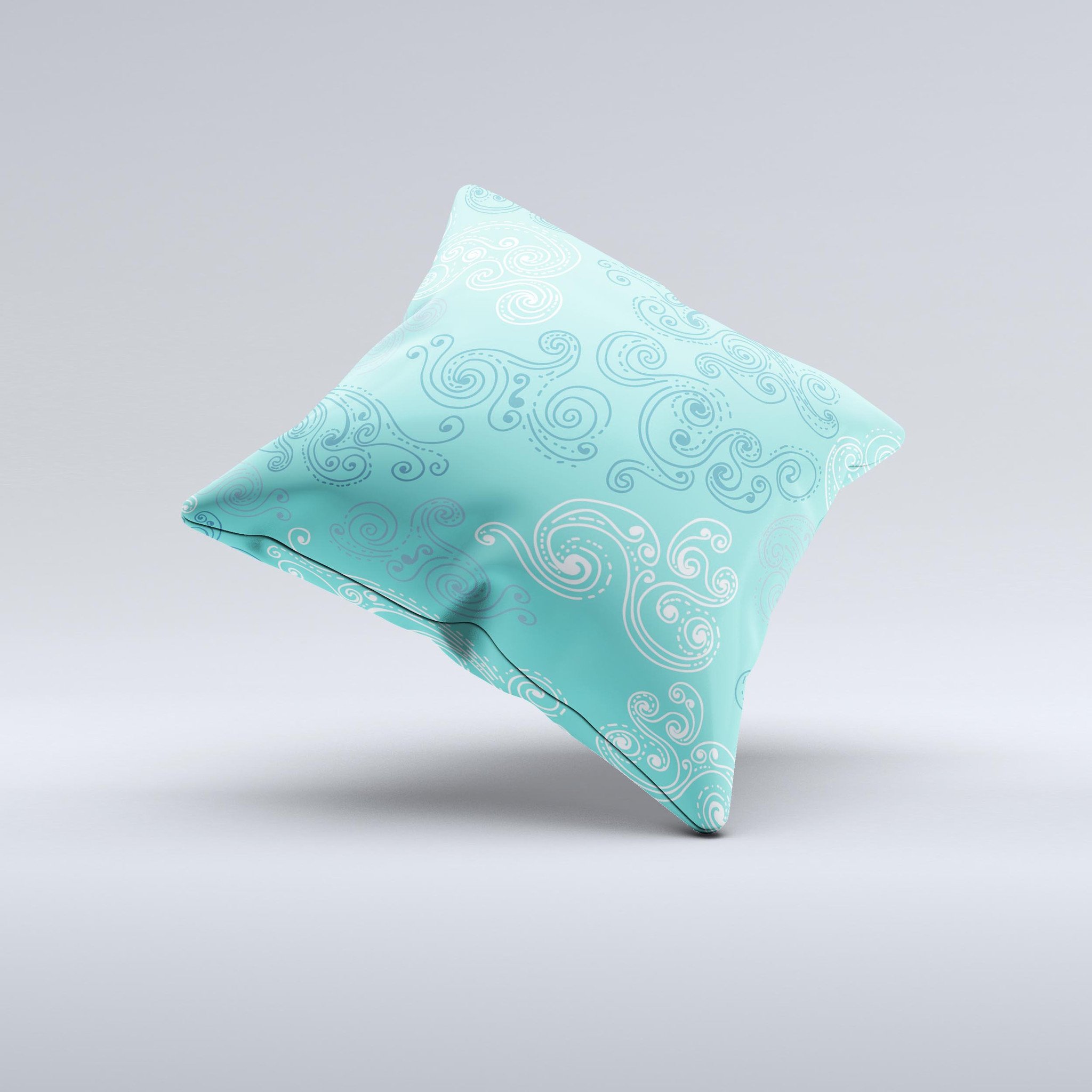 Blue swirled abstract design decorative throw pillow, handcrafted in Virginia with high thread count fabric and polyester filling.