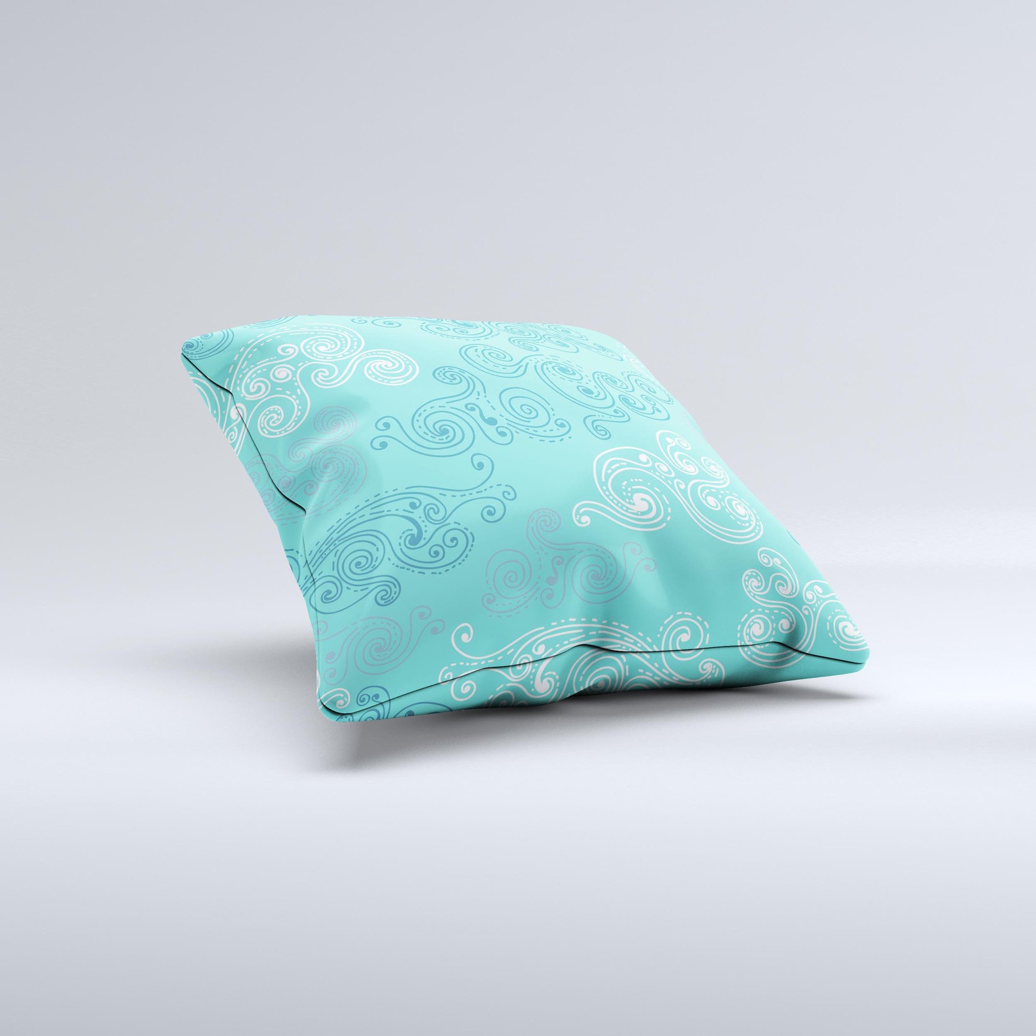 Blue swirled abstract design decorative throw pillow, handcrafted in Virginia with high thread count fabric and polyester filling.