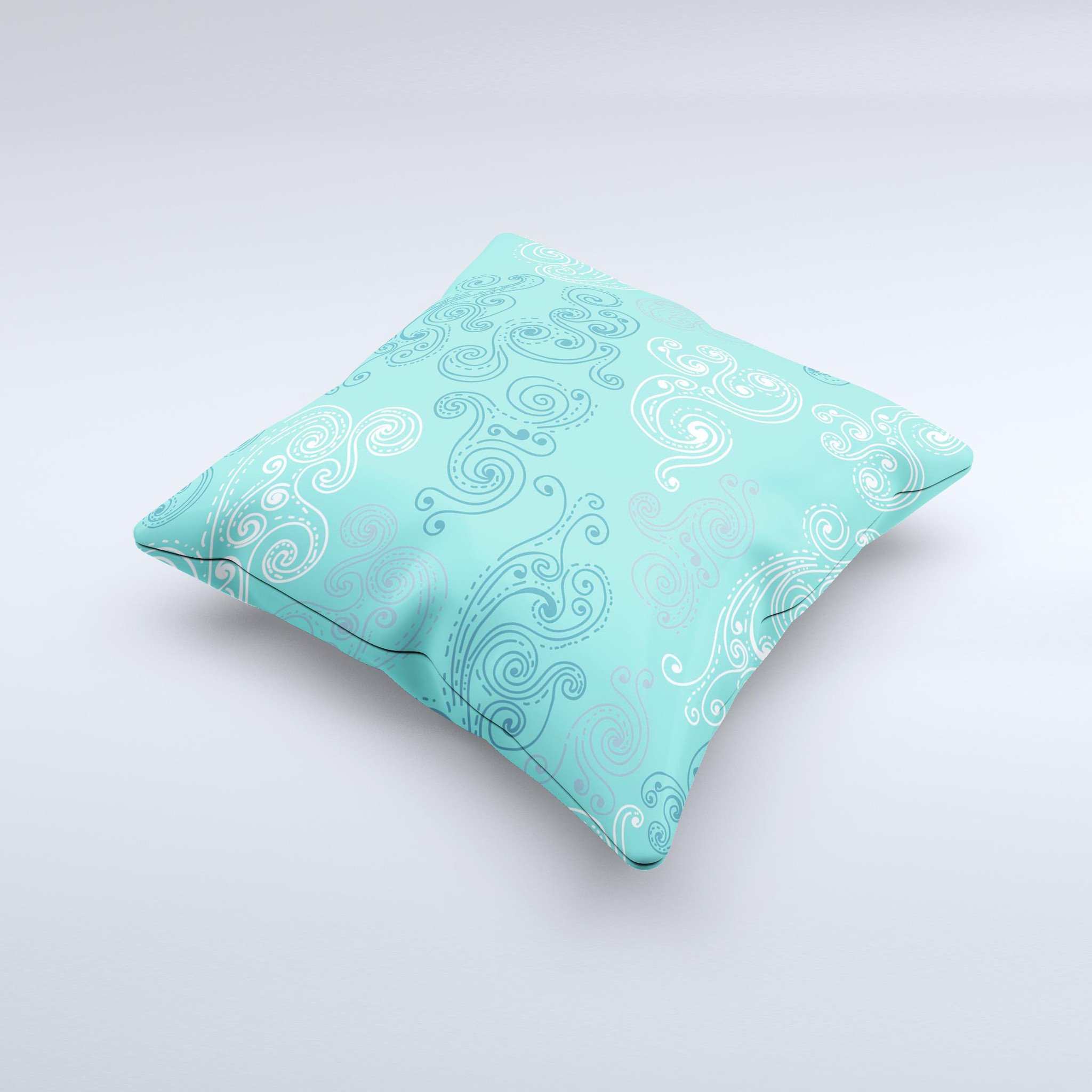 Blue swirled abstract design decorative throw pillow, handcrafted in Virginia with high thread count fabric and polyester filling.