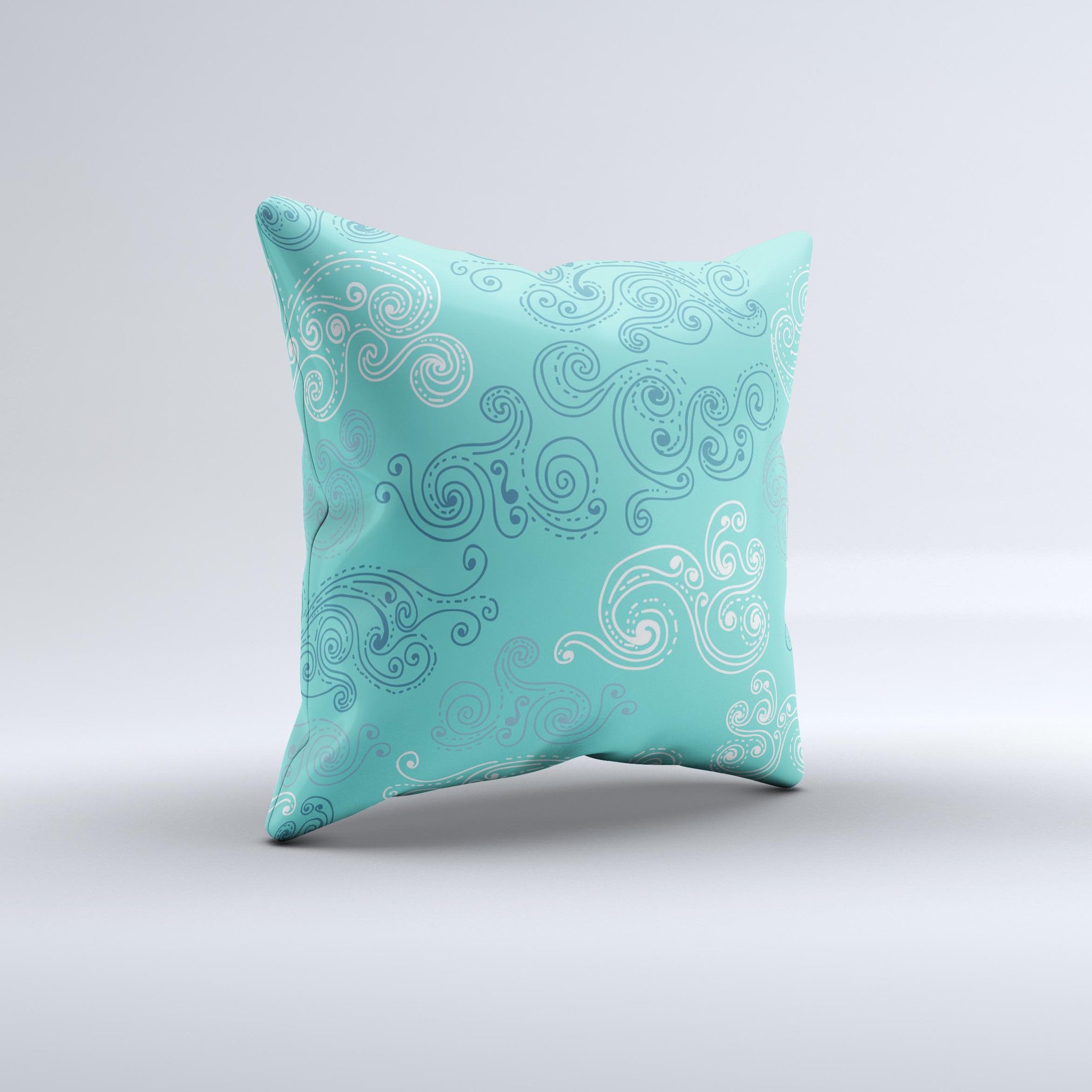 Blue swirled abstract design decorative throw pillow, handcrafted in Virginia with high thread count fabric and polyester filling.