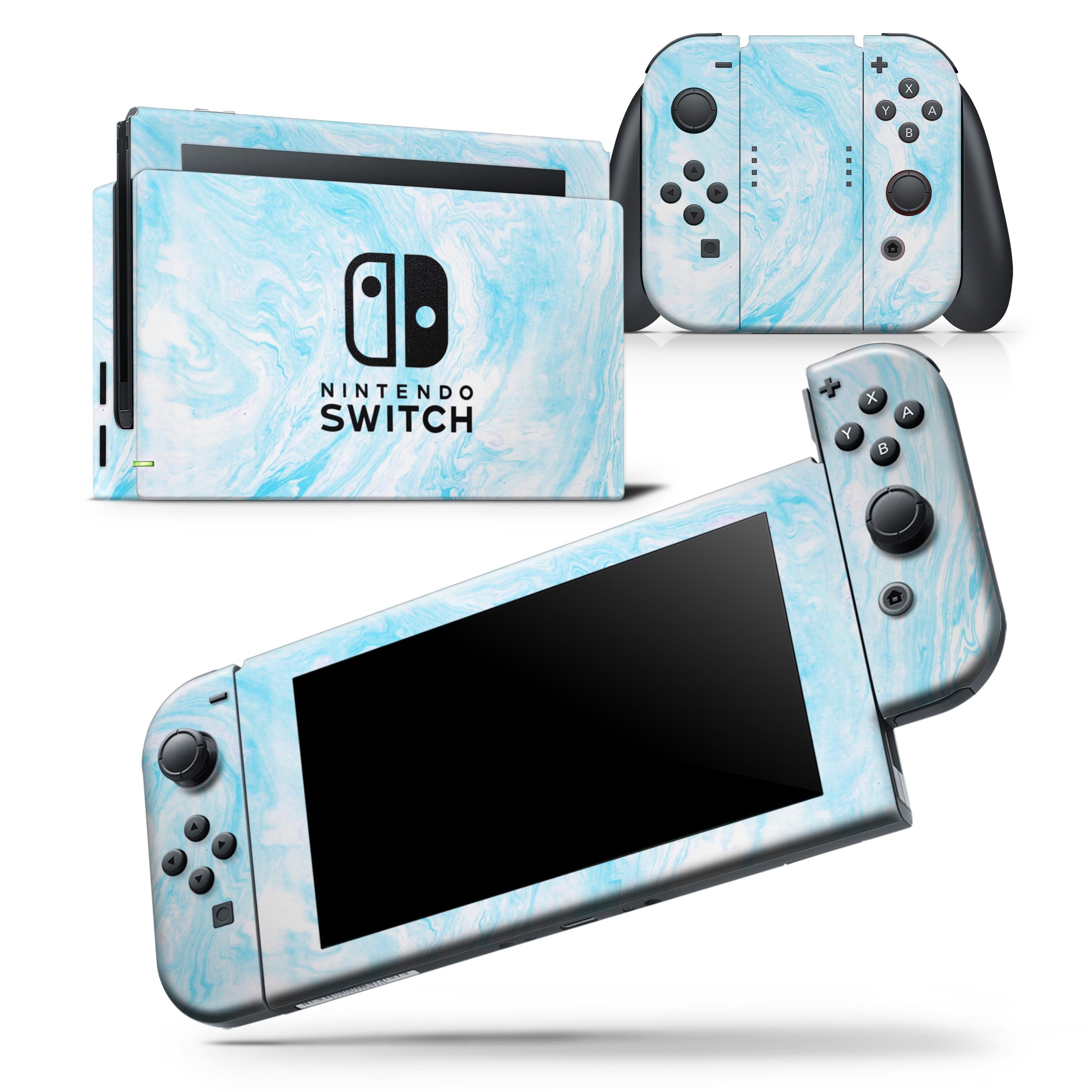 Blue Textured Marble skin wrap decal for Nintendo Switch Lite, showcasing a stylish design that fits snugly on the console and controllers.