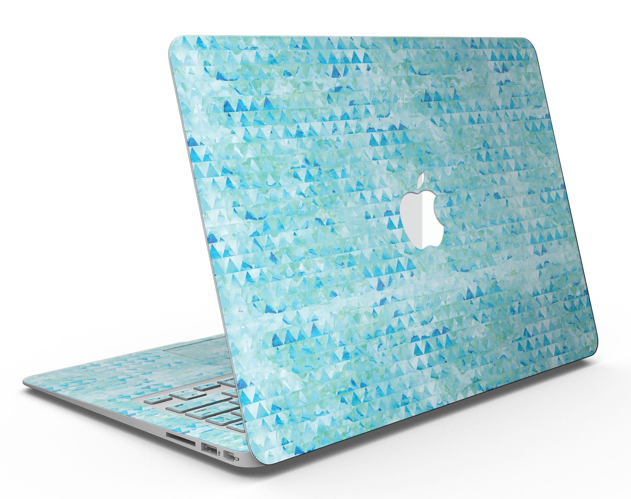 Blue Textured Triangle Pattern MacBook Air Skin Kit showcasing a stylish design and premium vinyl material.