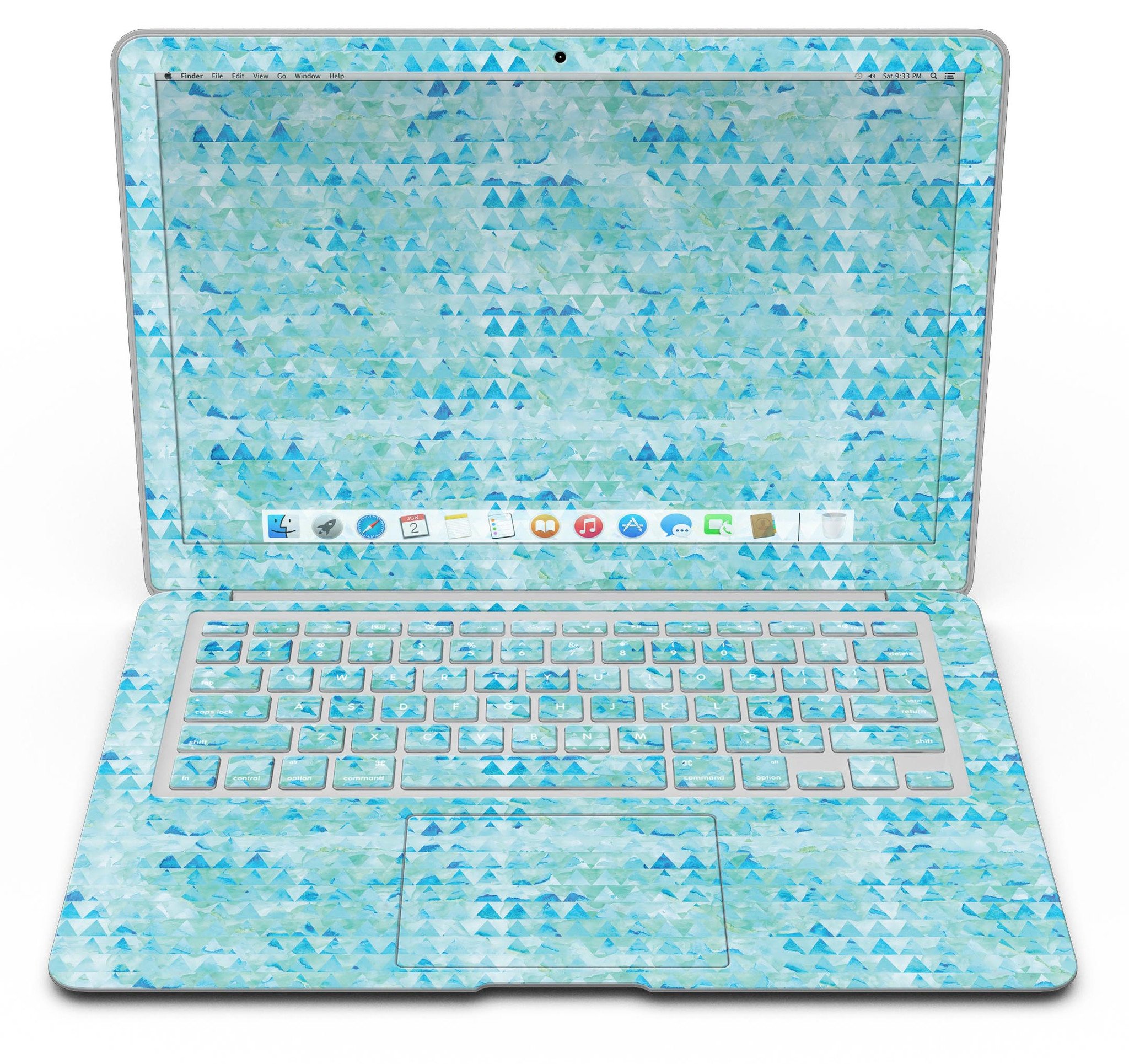 Blue Textured Triangle Pattern MacBook Air Skin Kit showcasing a stylish design and premium vinyl material.