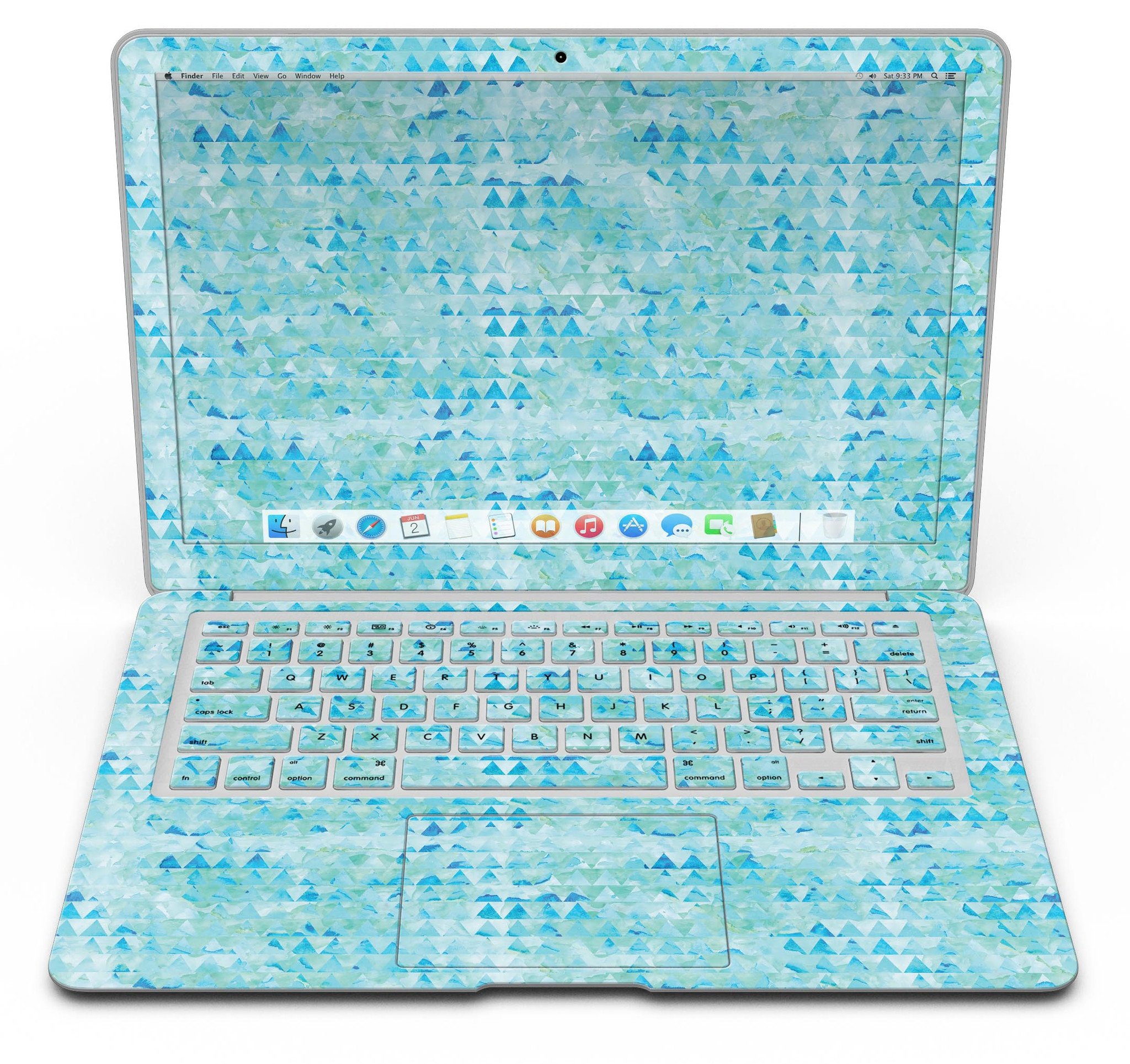 Blue Textured Triangle Pattern MacBook Air Skin Kit showcasing a stylish design and premium vinyl material.