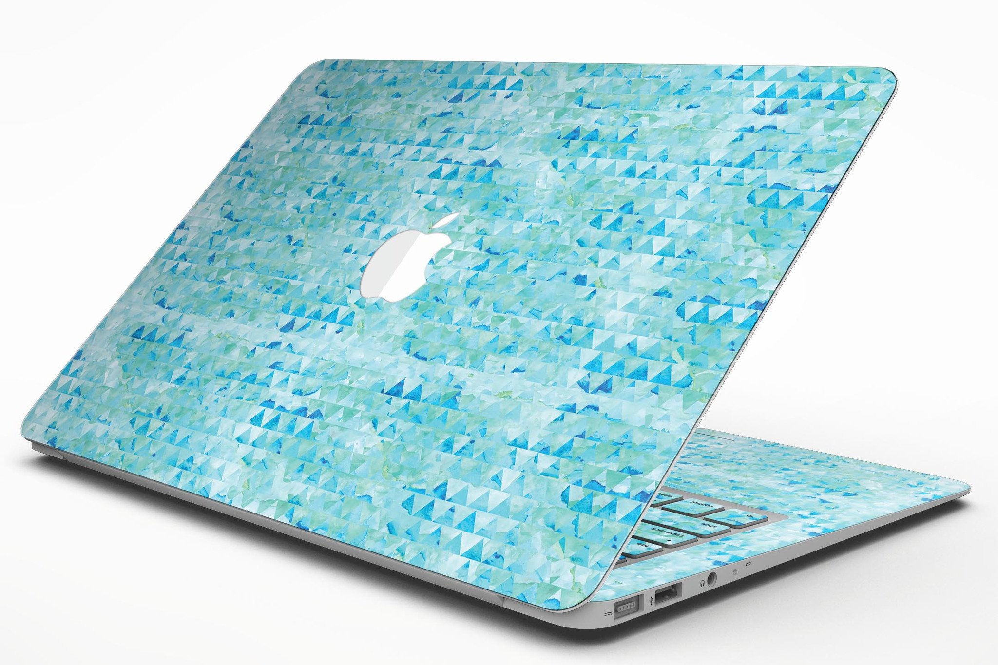 Blue Textured Triangle Pattern MacBook Air Skin Kit showcasing a stylish design and premium vinyl material.