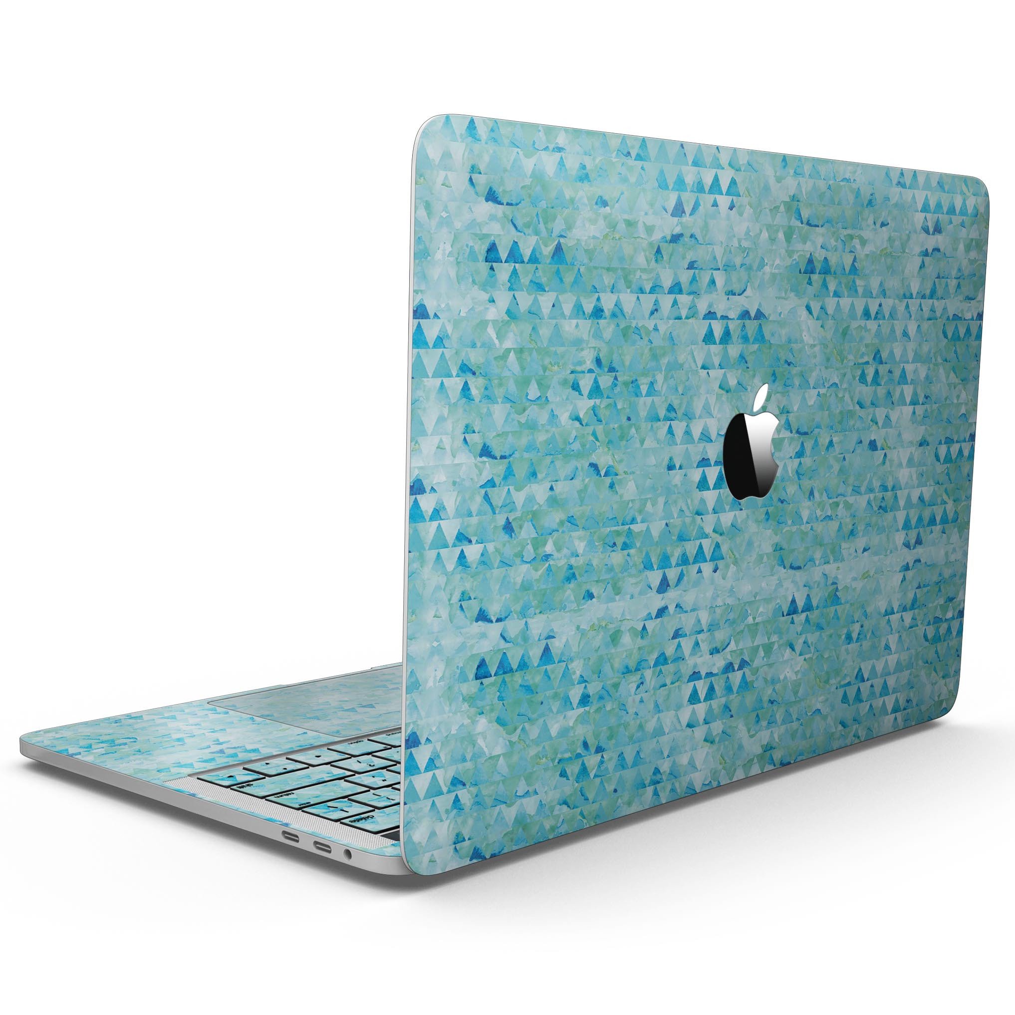 Blue Textured Triangle Pattern skin for MacBook Pro with Touch Bar, showcasing a stylish design that protects the device.