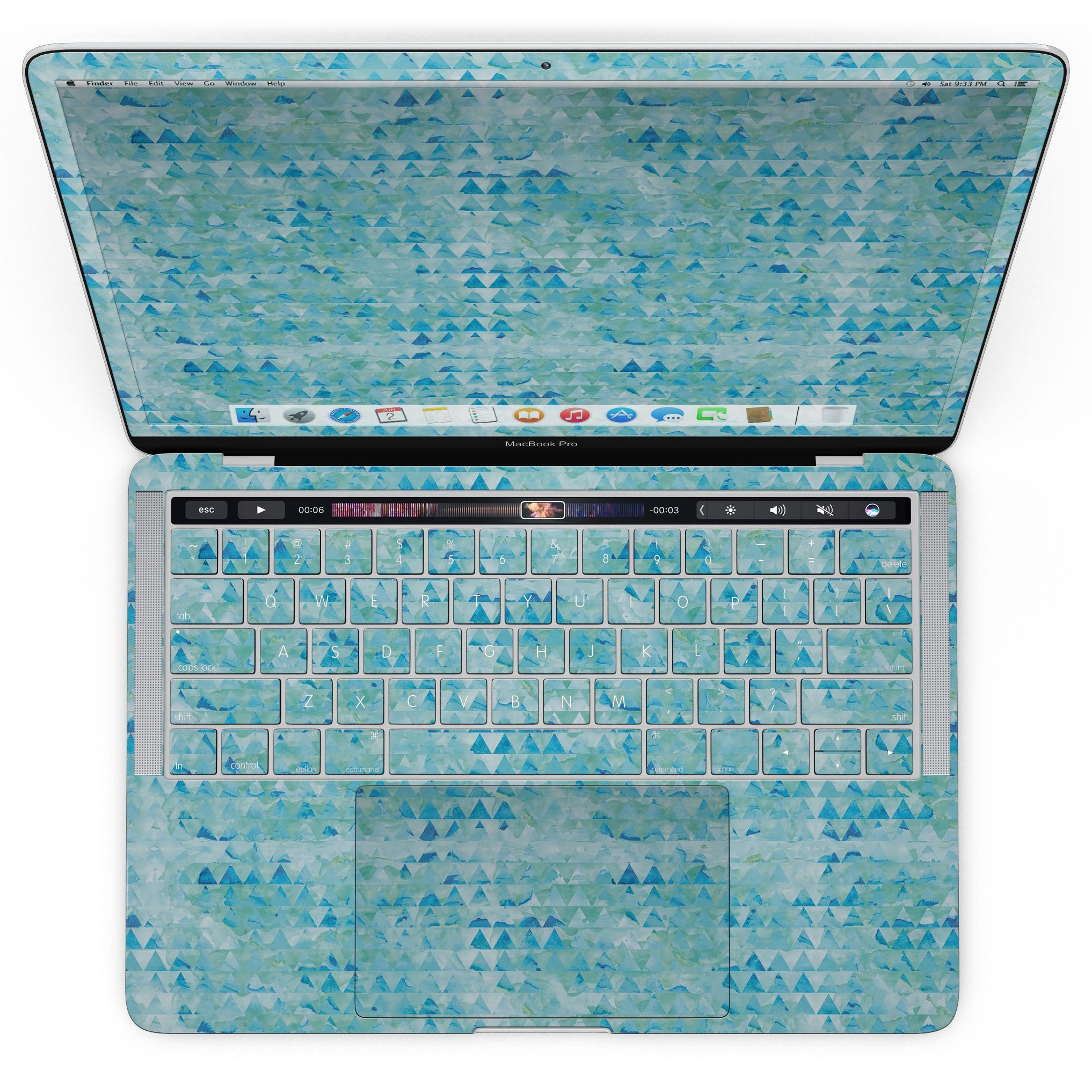 Blue Textured Triangle Pattern skin for MacBook Pro with Touch Bar, showcasing a stylish design that protects the device.