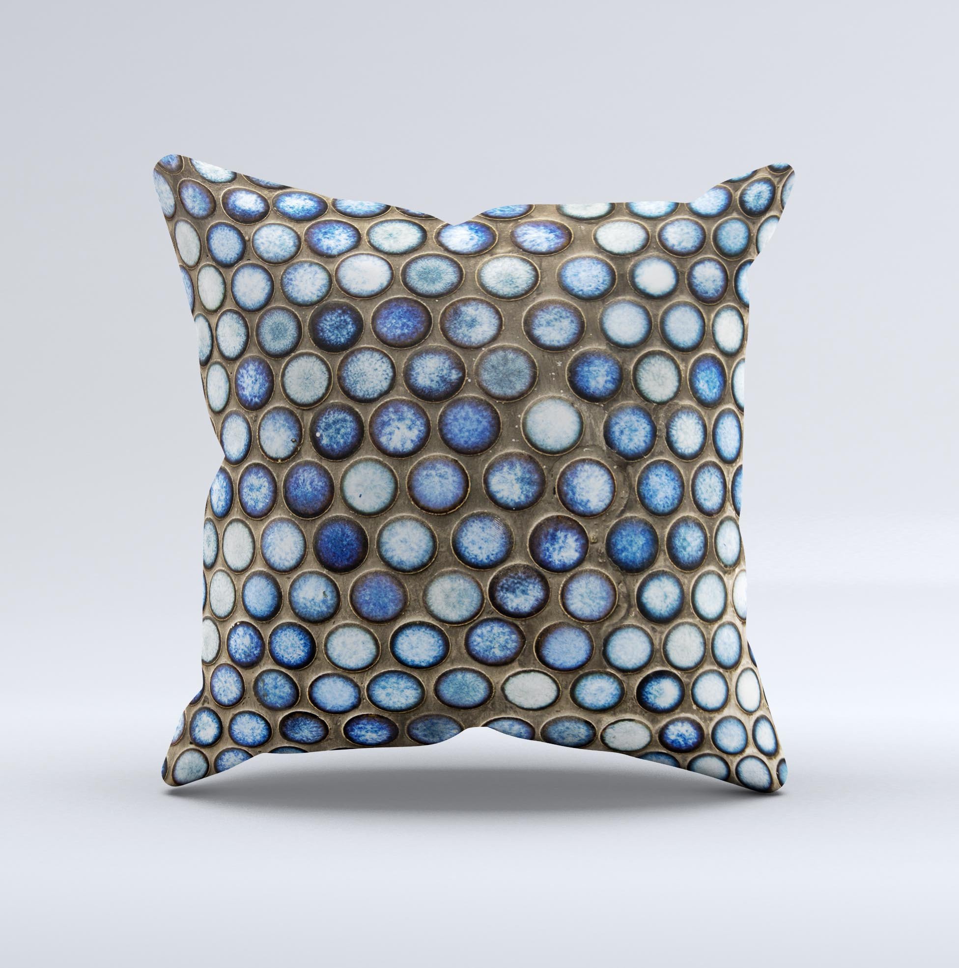 Blue Tiled Abstract Pattern Ink-Fuzed Decorative Throw Pillow showcasing intricate design and vibrant colors, perfect for home decor.