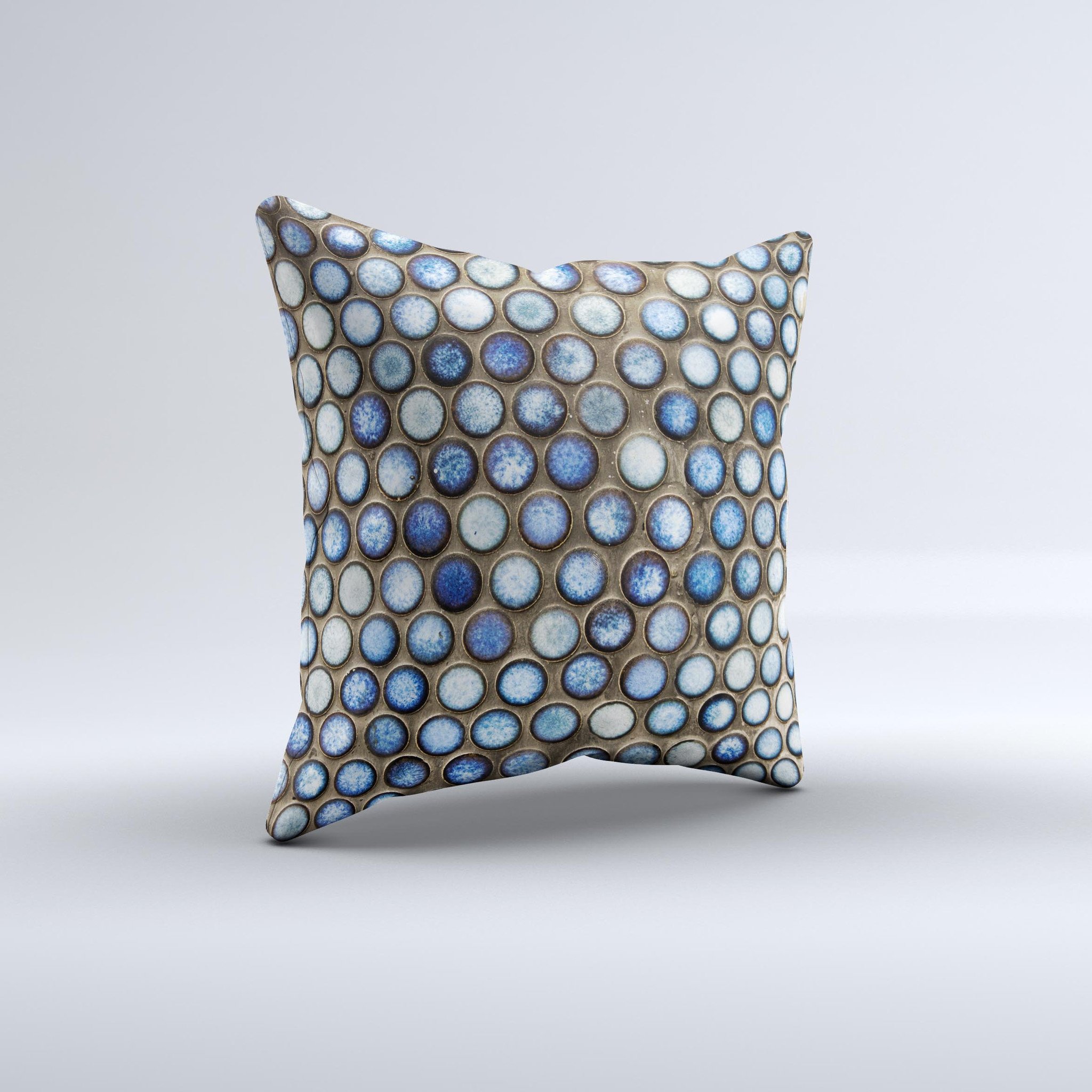 Blue Tiled Abstract Pattern Ink-Fuzed Decorative Throw Pillow showcasing intricate design and vibrant colors, perfect for home decor.