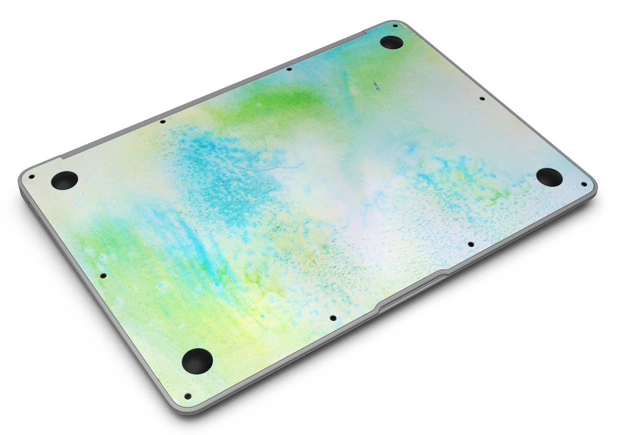 Blue to Green 4221 Absorbed Watercolor Texture skin applied to a MacBook Air, showcasing vibrant colors and sleek design.