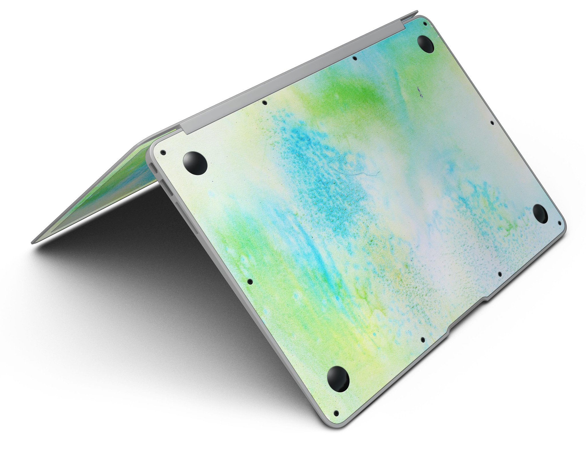 Blue to Green 4221 Absorbed Watercolor Texture skin applied to a MacBook Air, showcasing vibrant colors and sleek design.