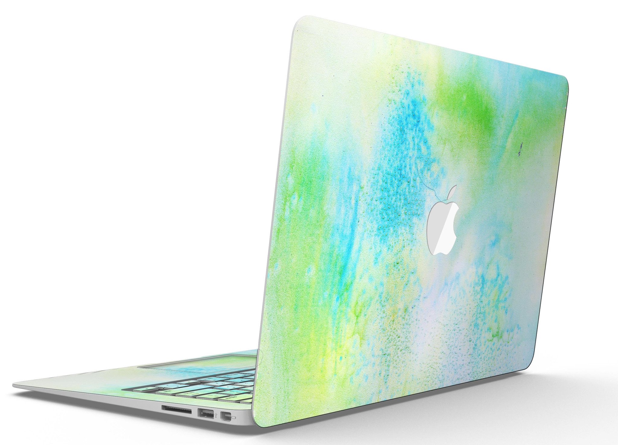 Blue to Green 4221 Absorbed Watercolor Texture skin applied to a MacBook Air, showcasing vibrant colors and sleek design.