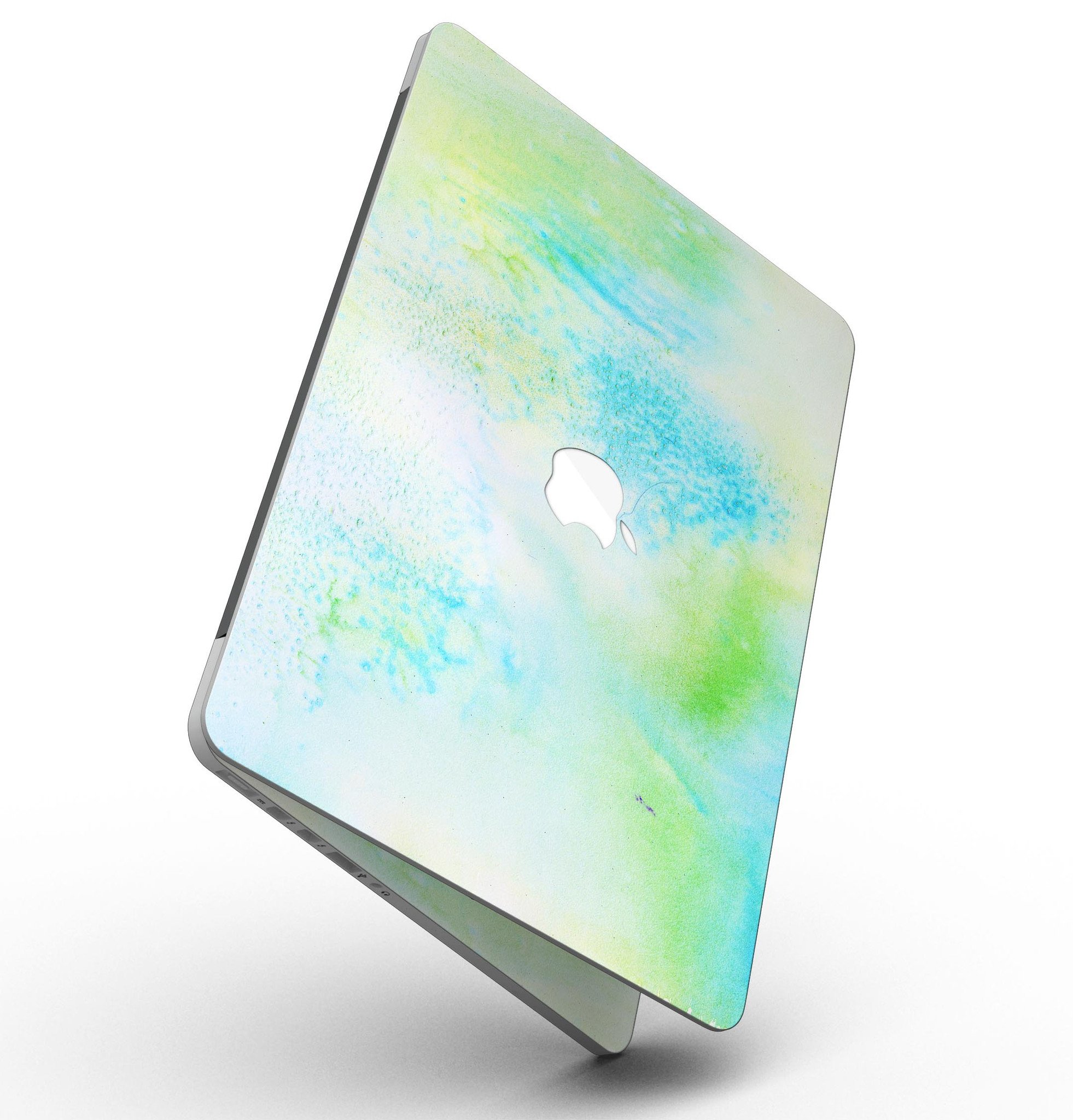 Blue to Green 4221 Absorbed Watercolor Texture skin applied to a MacBook Pro, showcasing vibrant colors and artistic design.