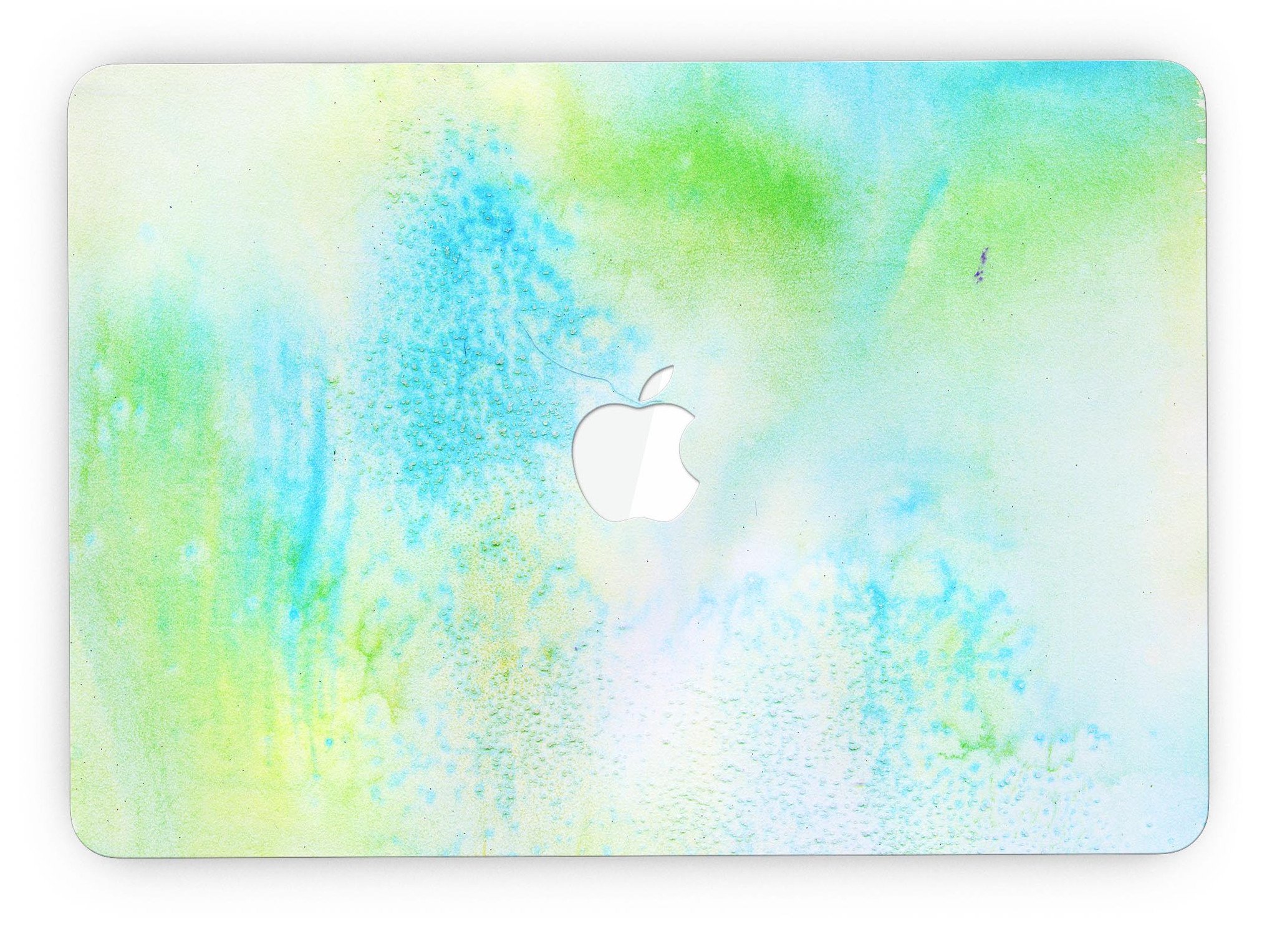 Blue to Green 4221 Absorbed Watercolor Texture skin applied to a MacBook Pro, showcasing vibrant colors and artistic design.