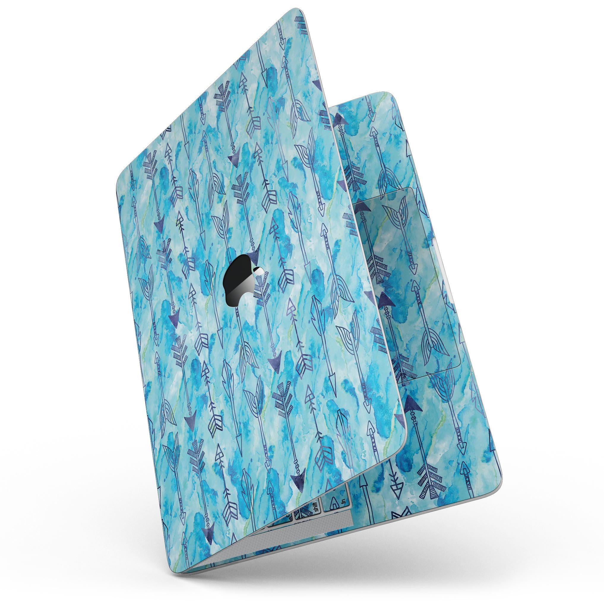 Blue Tribal Arrow Pattern skin for 13" MacBook Pro without Touch Bar, showcasing vibrant tribal design on premium vinyl.