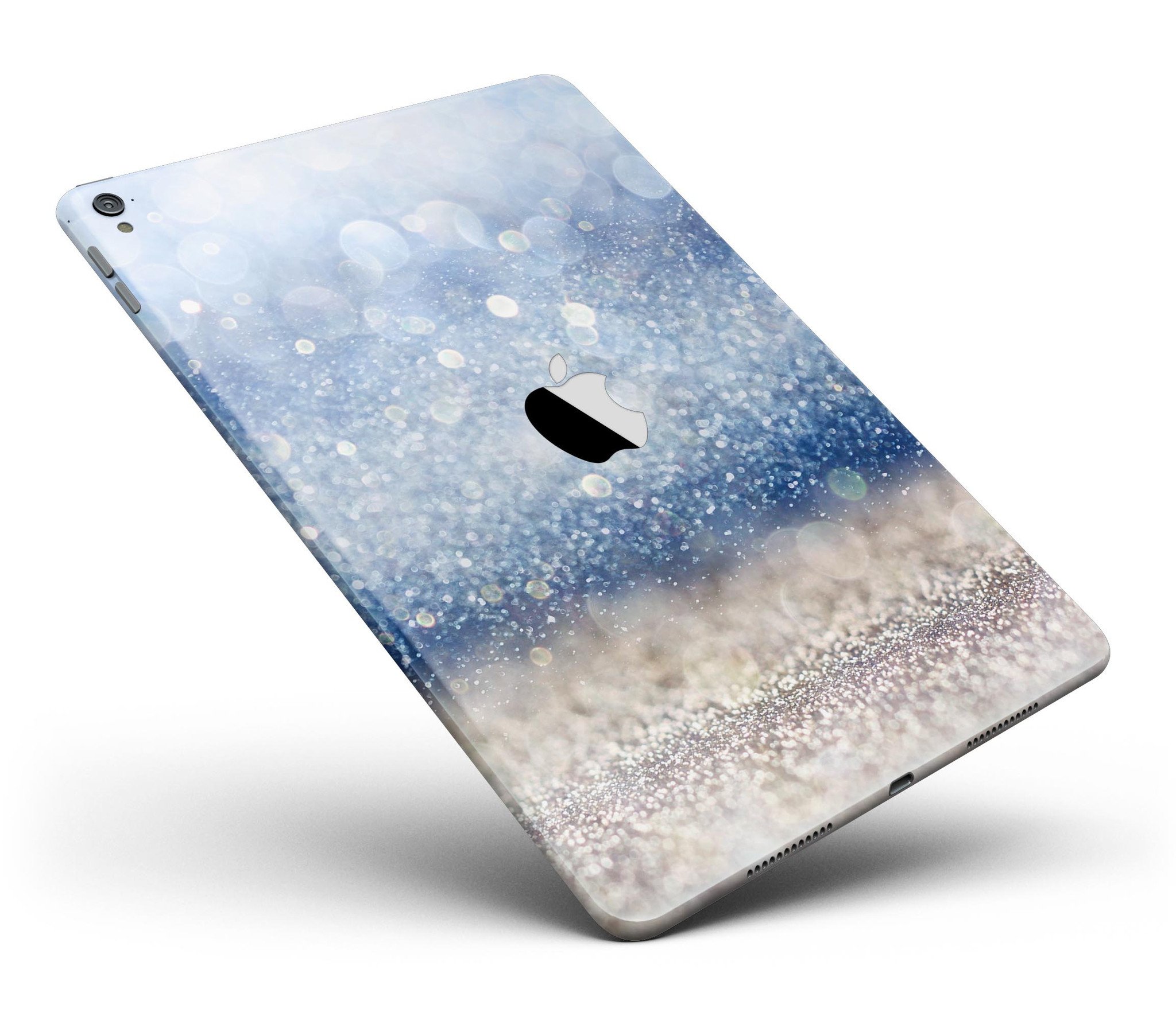 Blue Unfocused Silver Sparkle Full Body Skin for iPad Pro, showcasing its vibrant design and premium vinyl material.