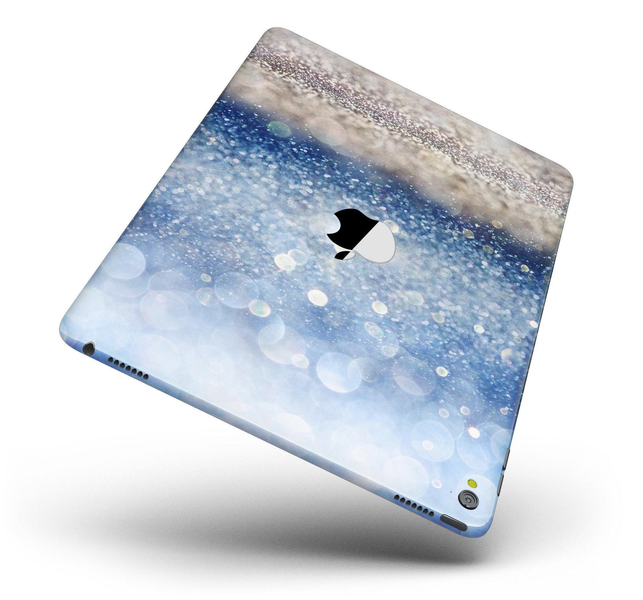 Blue Unfocused Silver Sparkle Full Body Skin for iPad Pro, showcasing its vibrant design and premium vinyl material.