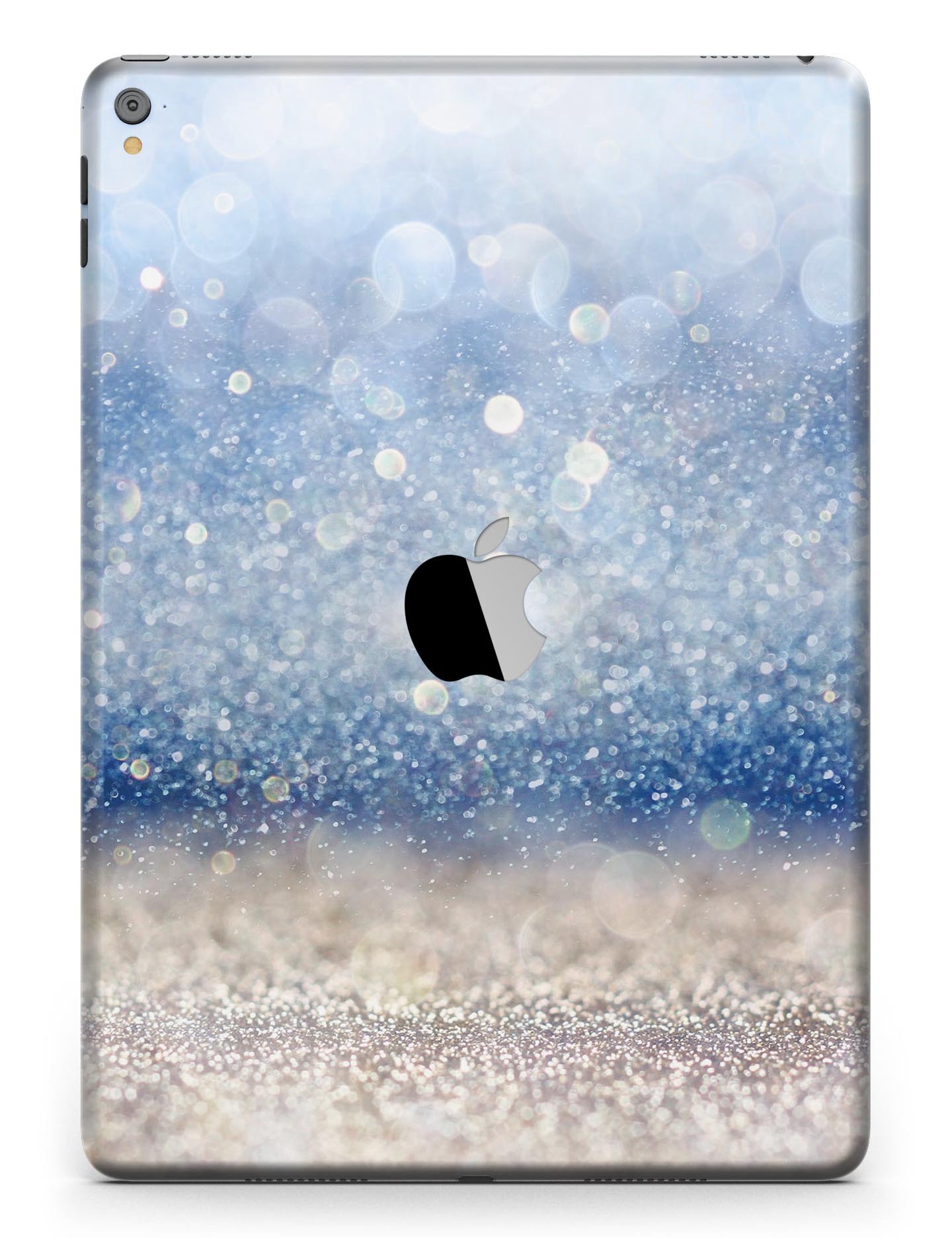 Blue Unfocused Silver Sparkle Full Body Skin for iPad Pro, showcasing its vibrant design and premium vinyl material.