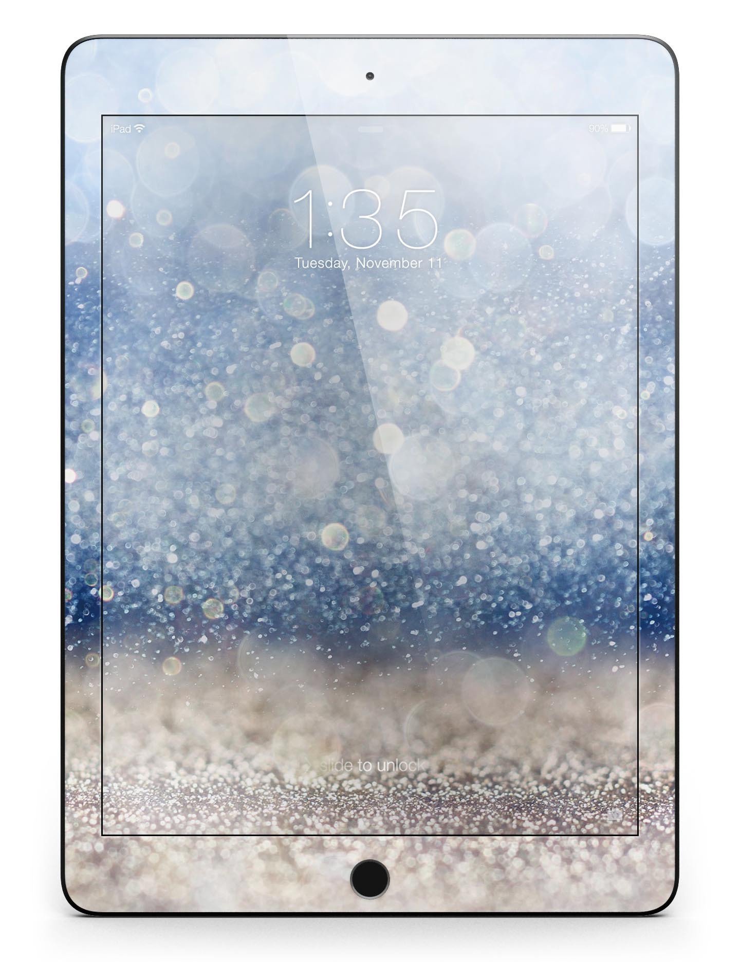 Blue Unfocused Silver Sparkle Full Body Skin for iPad Pro, showcasing its vibrant design and premium vinyl material.