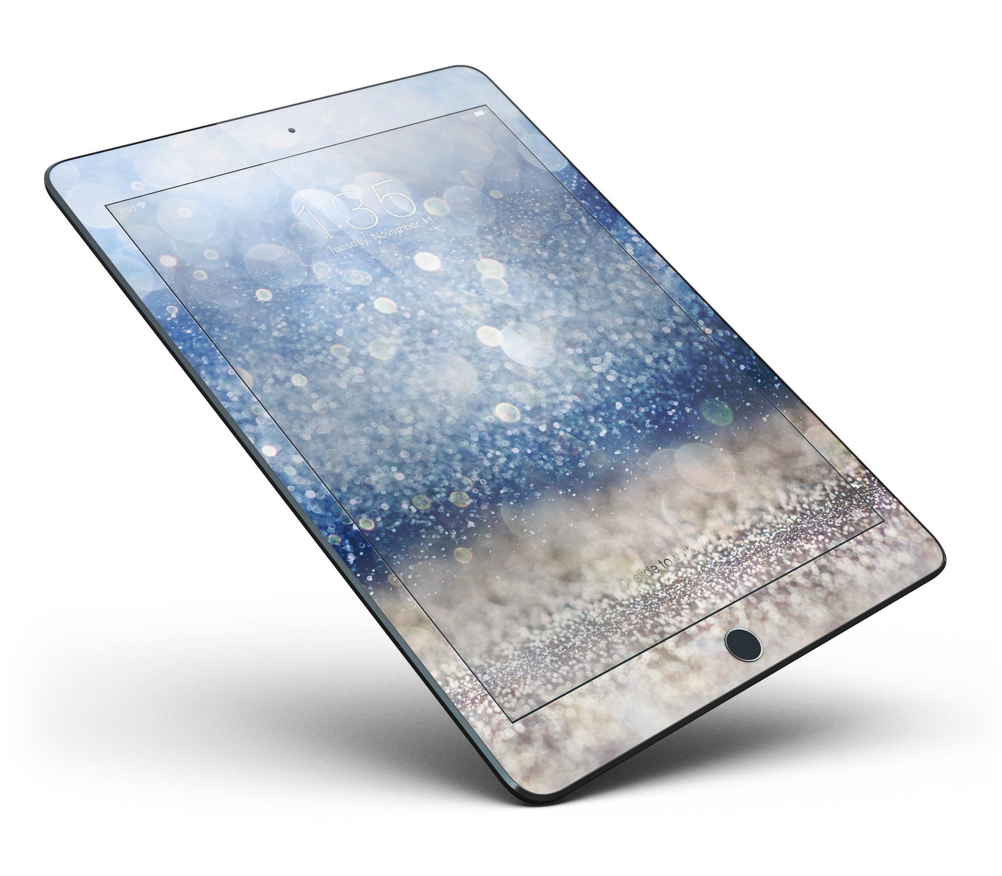 Blue Unfocused Silver Sparkle Full Body Skin for iPad Pro, showcasing its vibrant design and premium vinyl material.