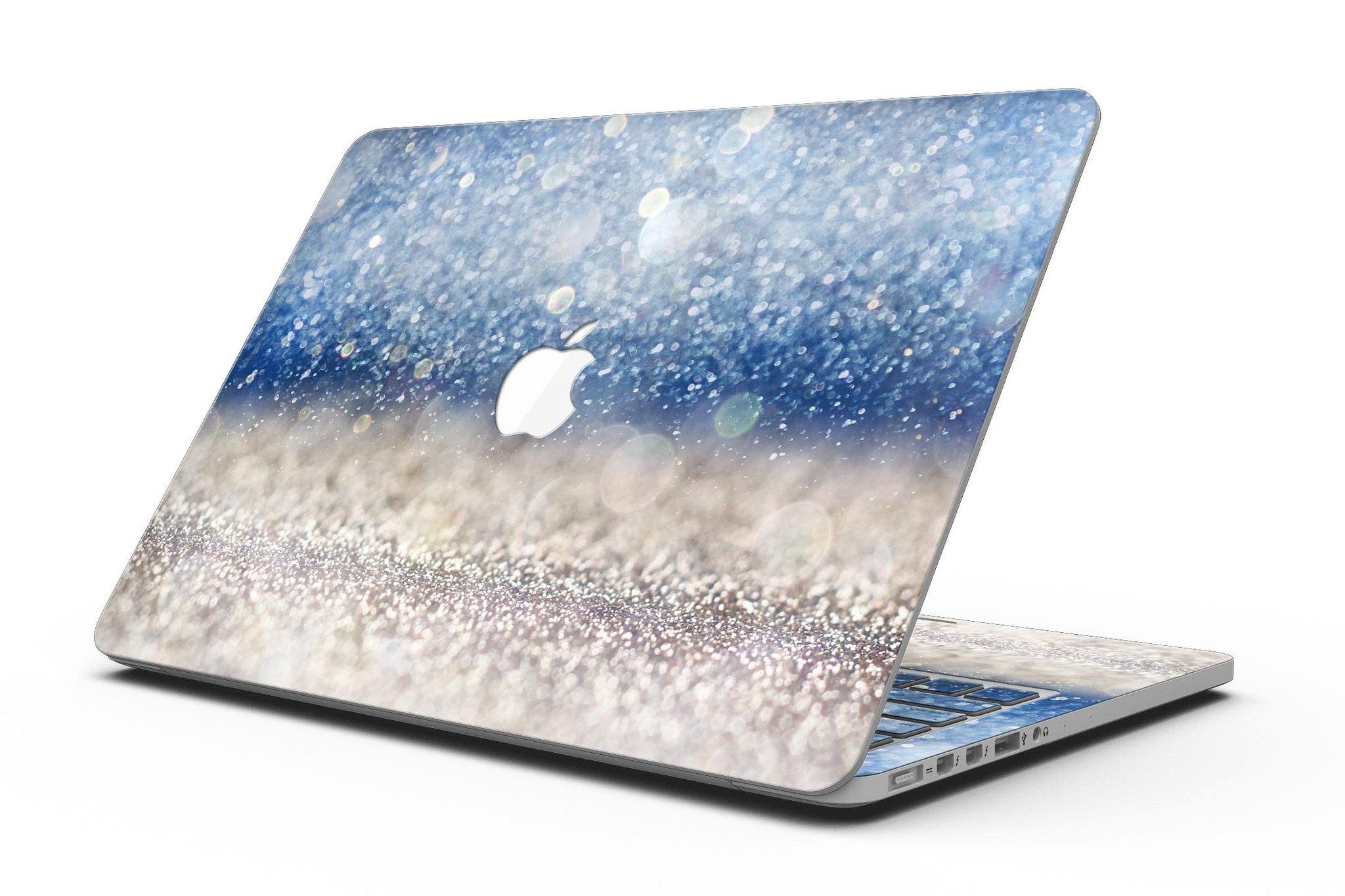 Blue Unfocused Silver Sparkle skin for MacBook Pro with Retina Display, showcasing a stylish design that protects the device.