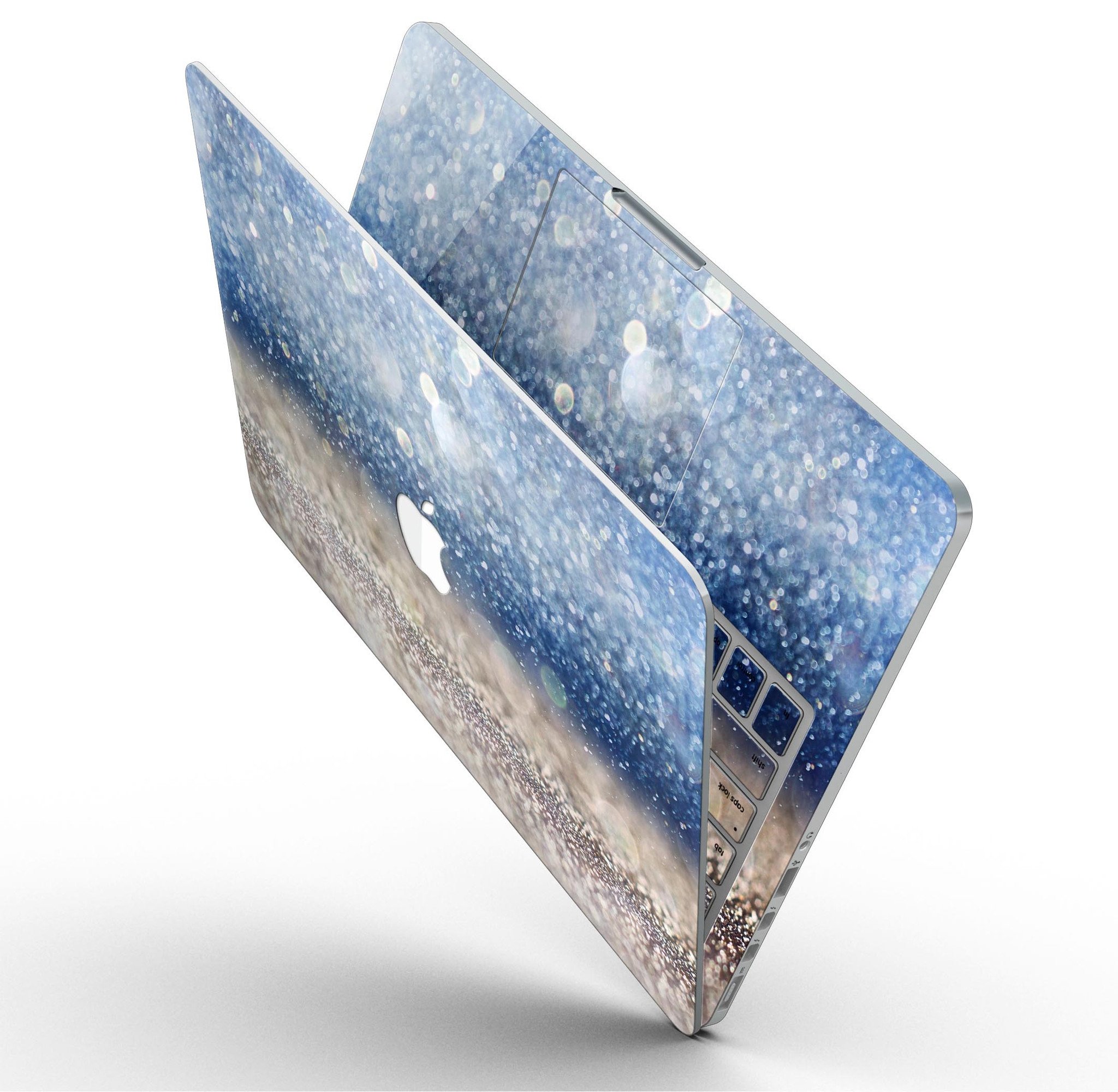 Blue Unfocused Silver Sparkle skin for MacBook Pro with Retina Display, showcasing a stylish design that protects the device.