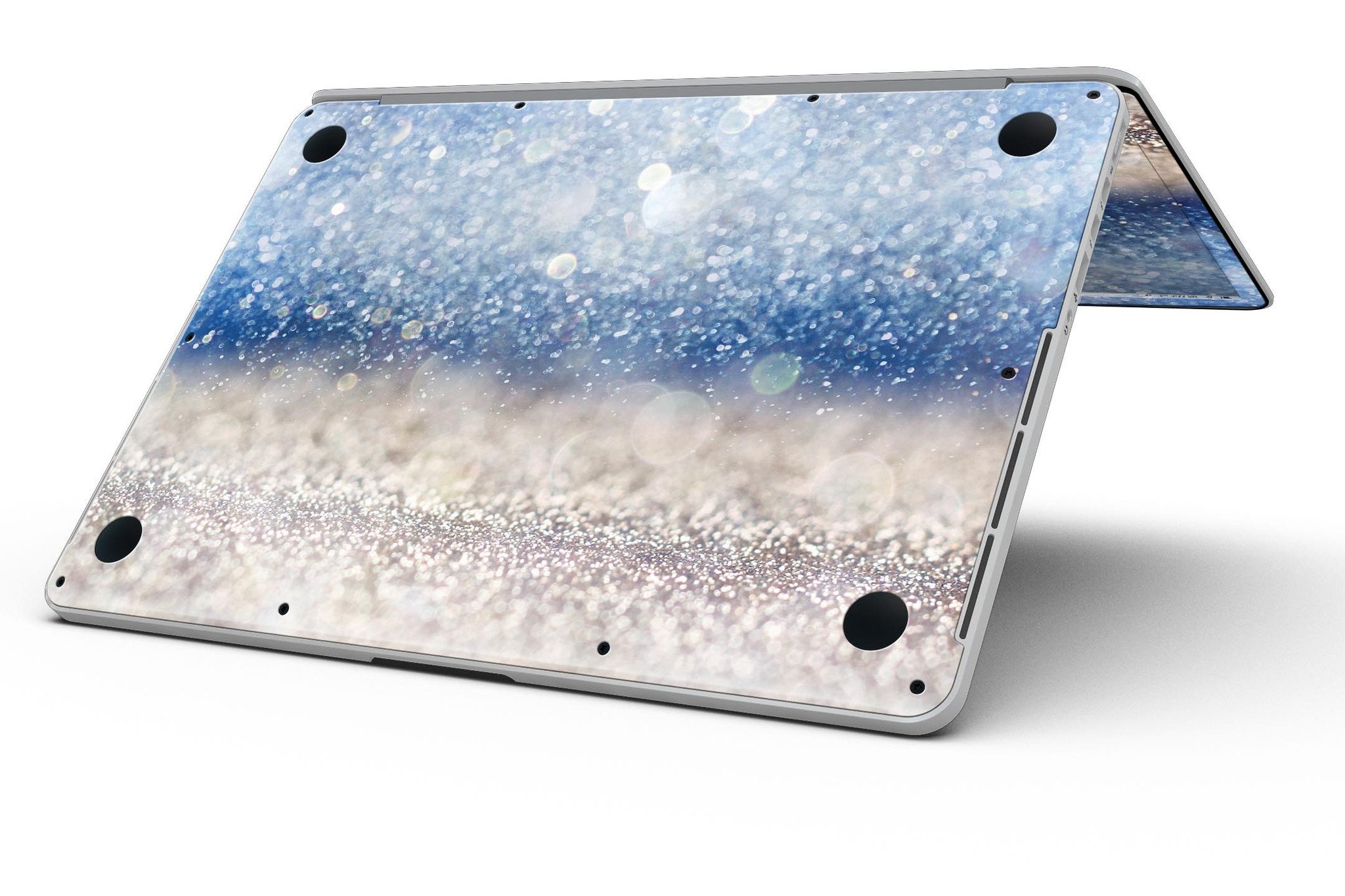 Blue Unfocused Silver Sparkle skin for MacBook Pro with Retina Display, showcasing a stylish design that protects the device.