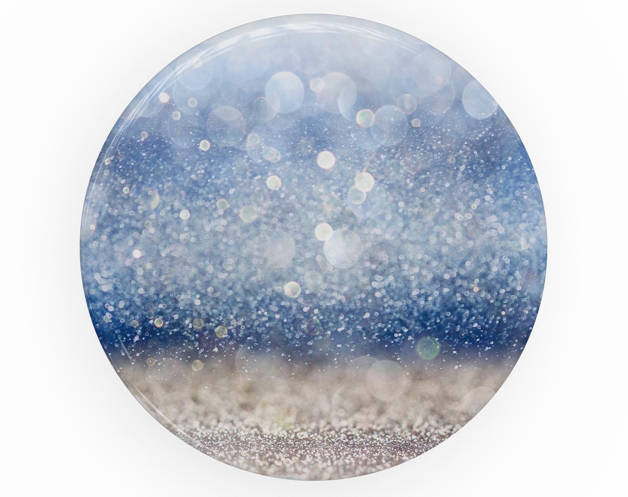 Blue Unfocused Silver Sparkle Skin Kit for PopSockets, showcasing a vibrant blue and silver sparkle design on a smartphone grip.