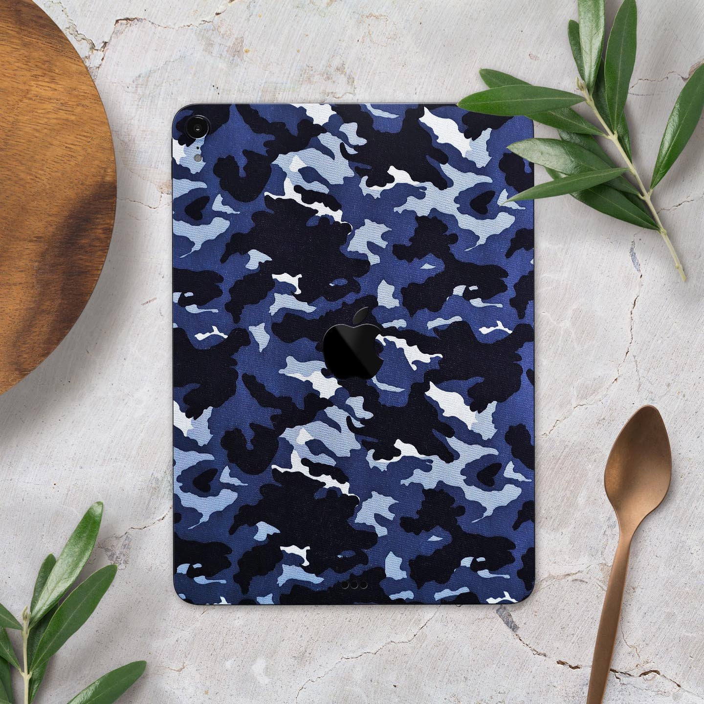 Blue Vector Camo full body skin decal for Apple iPad Pro 12.9", showcasing a stylish camo design with premium finish.