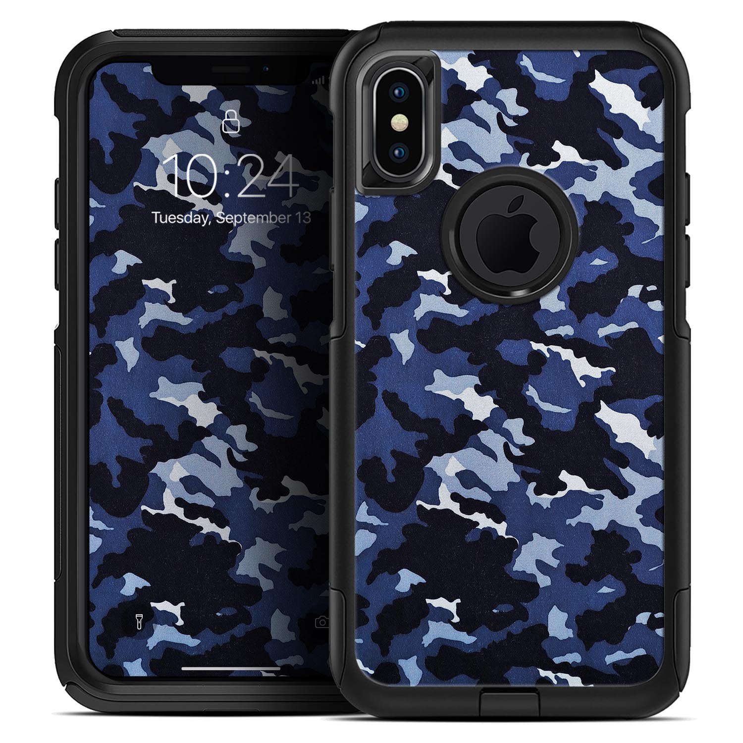 Blue Vector Camo Skin Kit designed for iPhone OtterBox Cases, showcasing a stylish camo pattern with a sleek finish.