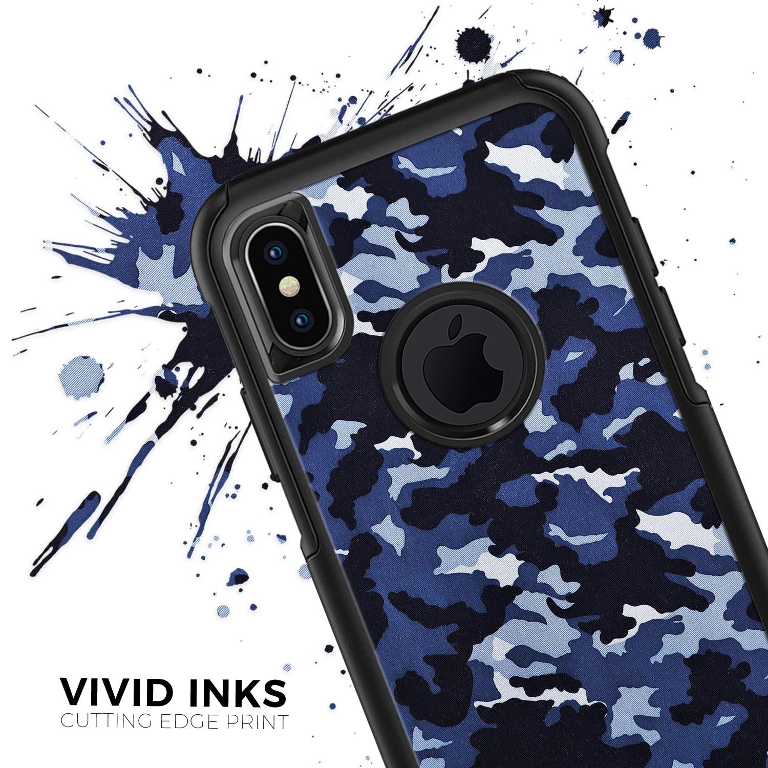 Blue Vector Camo Skin Kit designed for iPhone OtterBox Cases, showcasing a stylish camo pattern with a sleek finish.