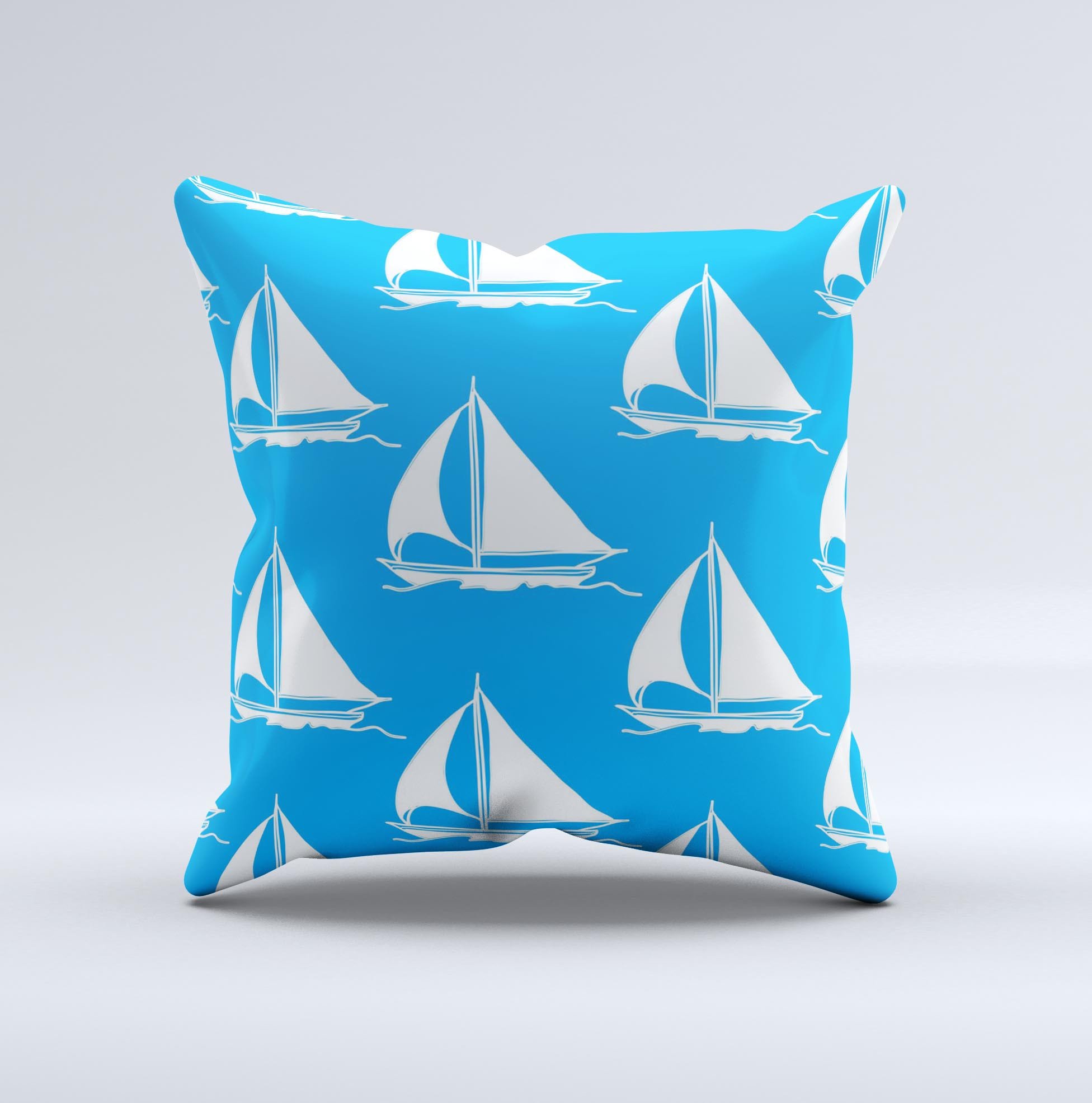 Blue Vector Sailboats decorative throw pillow with intricate design, showcasing vibrant colors and high-quality fabric.