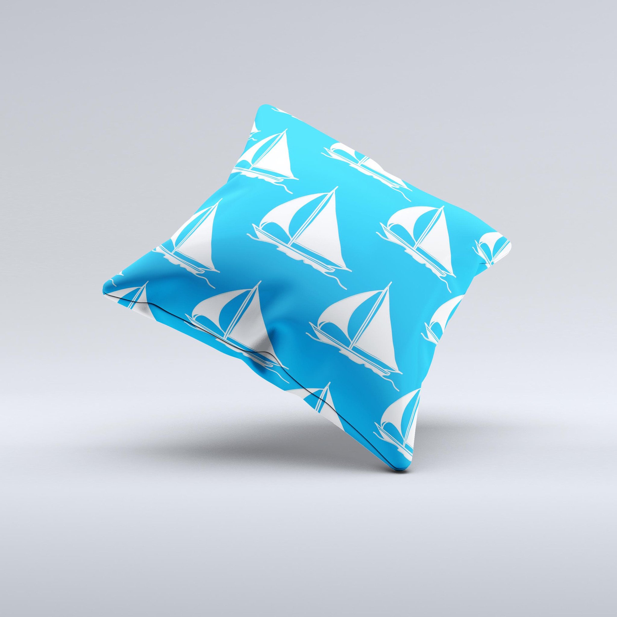 Blue Vector Sailboats decorative throw pillow with intricate design, showcasing vibrant colors and high-quality fabric.