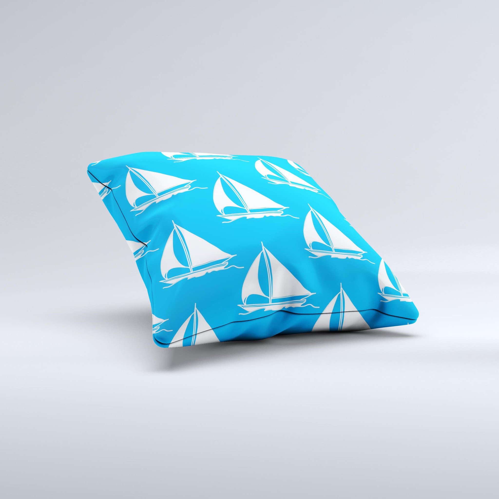 Blue Vector Sailboats decorative throw pillow with intricate design, showcasing vibrant colors and high-quality fabric.