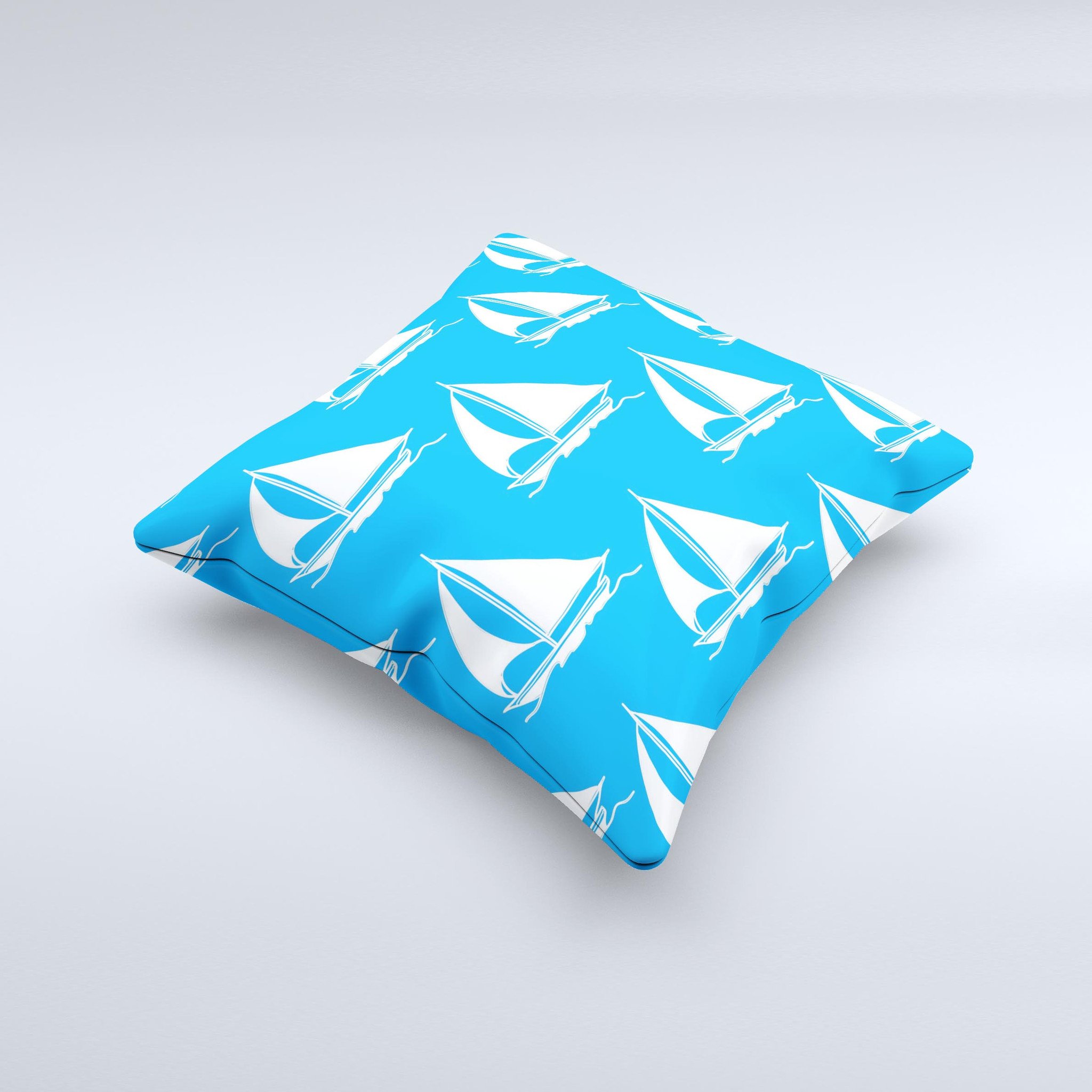 Blue Vector Sailboats decorative throw pillow with intricate design, showcasing vibrant colors and high-quality fabric.