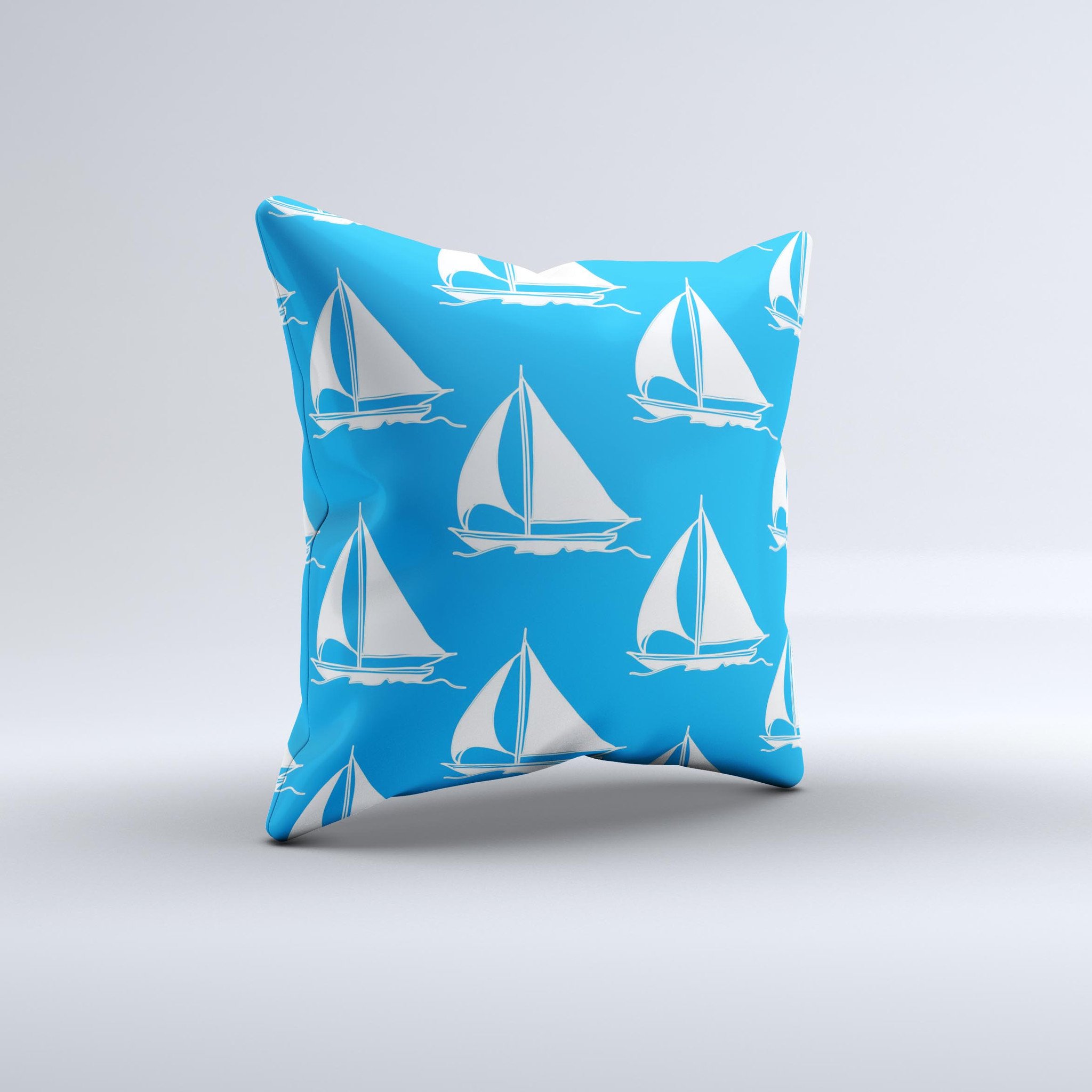 Blue Vector Sailboats decorative throw pillow with intricate design, showcasing vibrant colors and high-quality fabric.