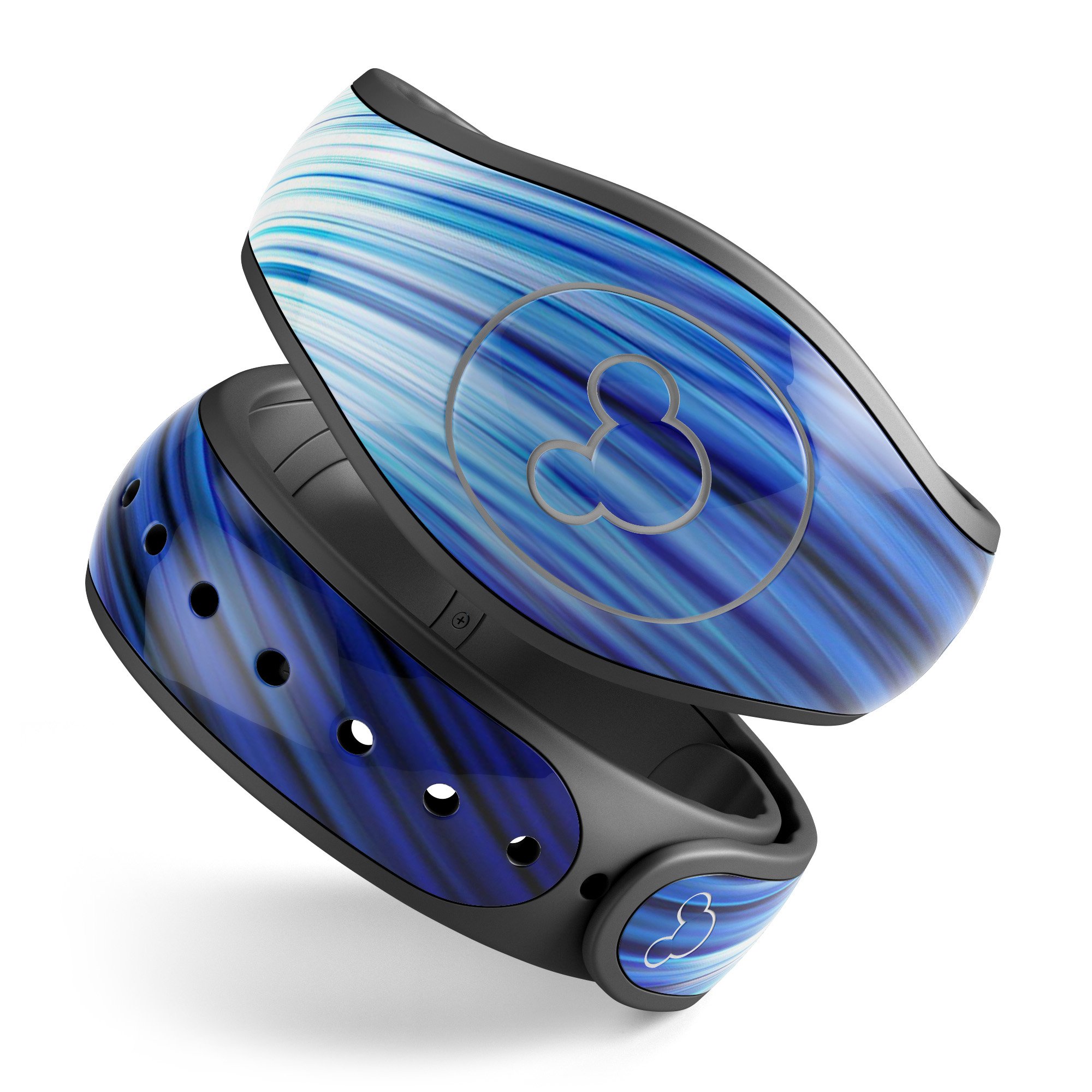 Blue Vector Swirly HD Strands decal skin wrap kit for Disney Magic Band, showcasing vibrant colors and intricate design.