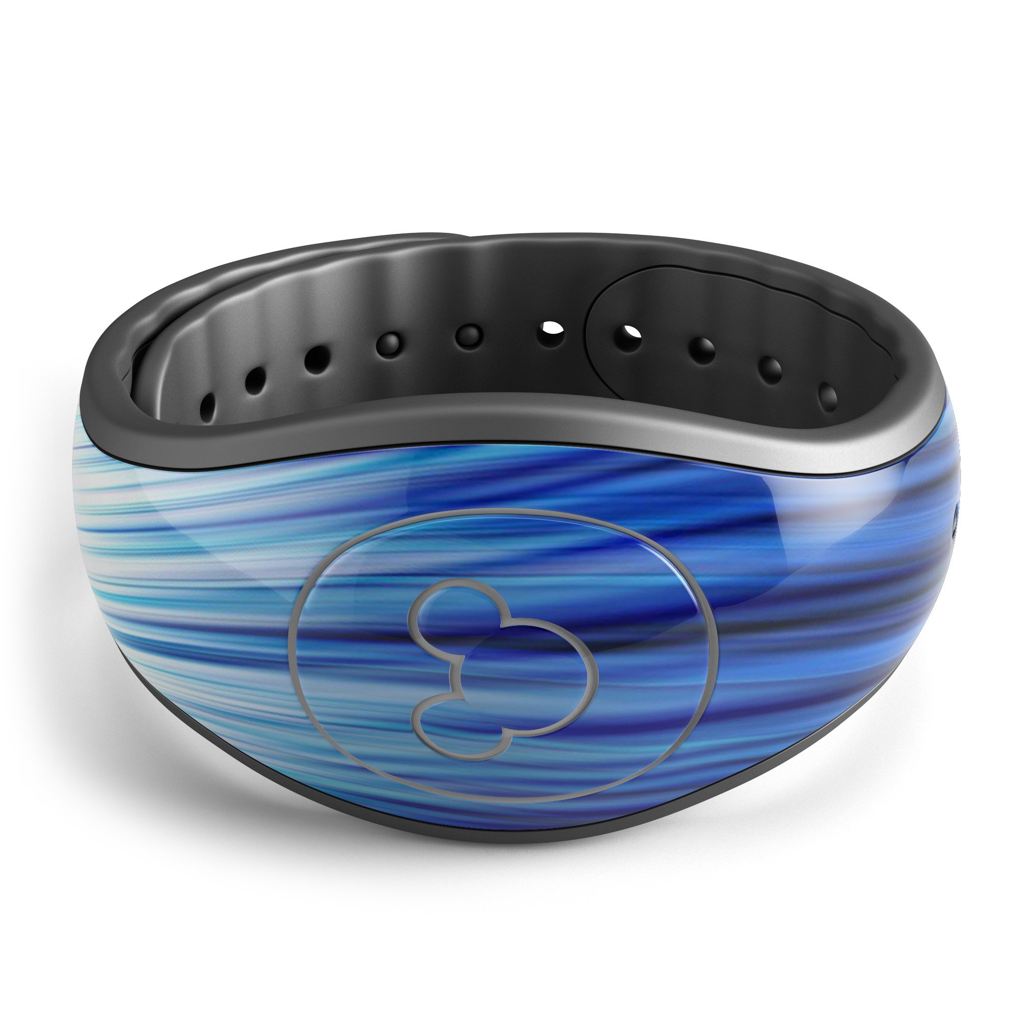 Blue Vector Swirly HD Strands decal skin wrap kit for Disney Magic Band, showcasing vibrant colors and intricate design.