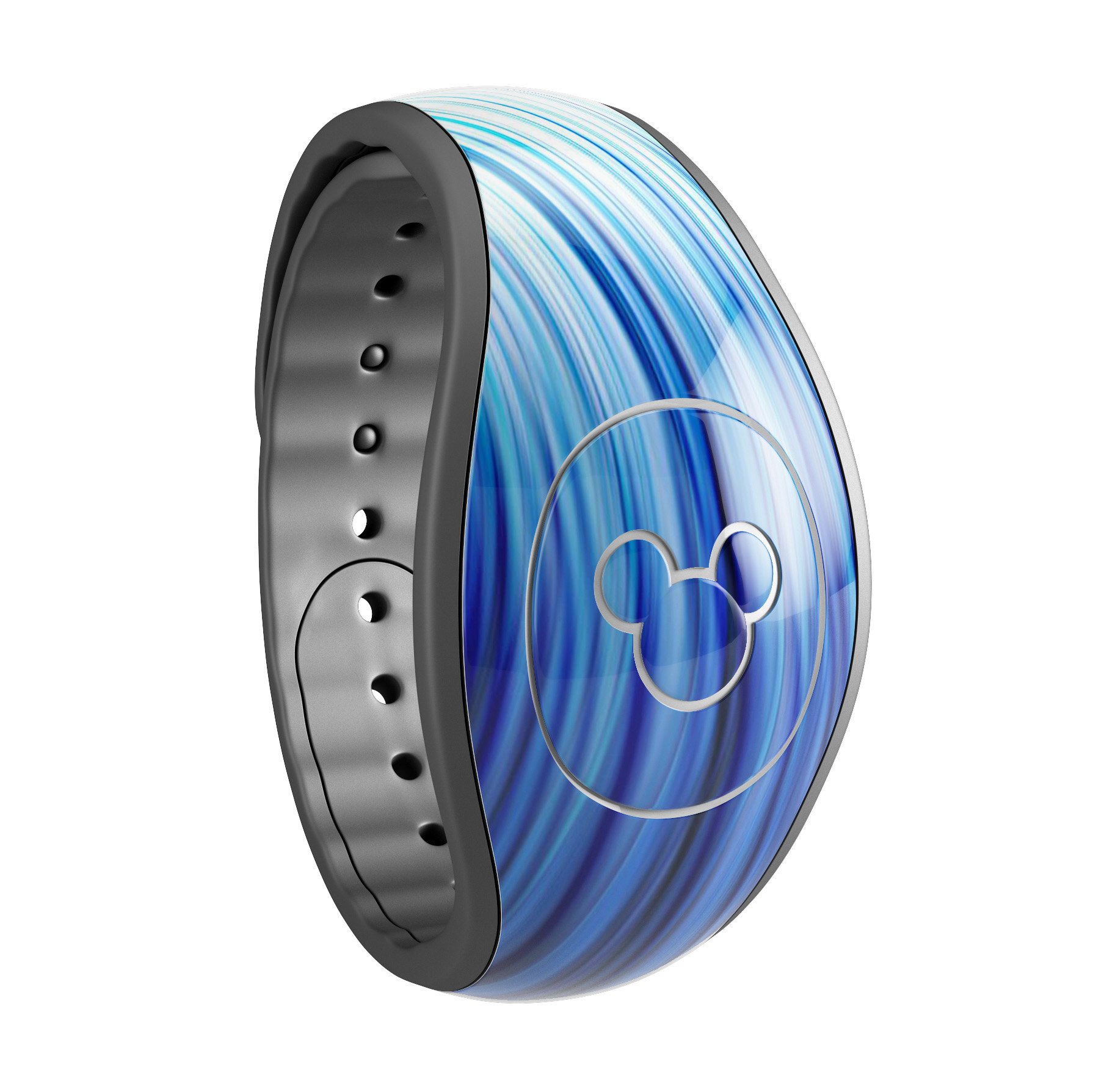 Blue Vector Swirly HD Strands decal skin wrap kit for Disney Magic Band, showcasing vibrant colors and intricate design.