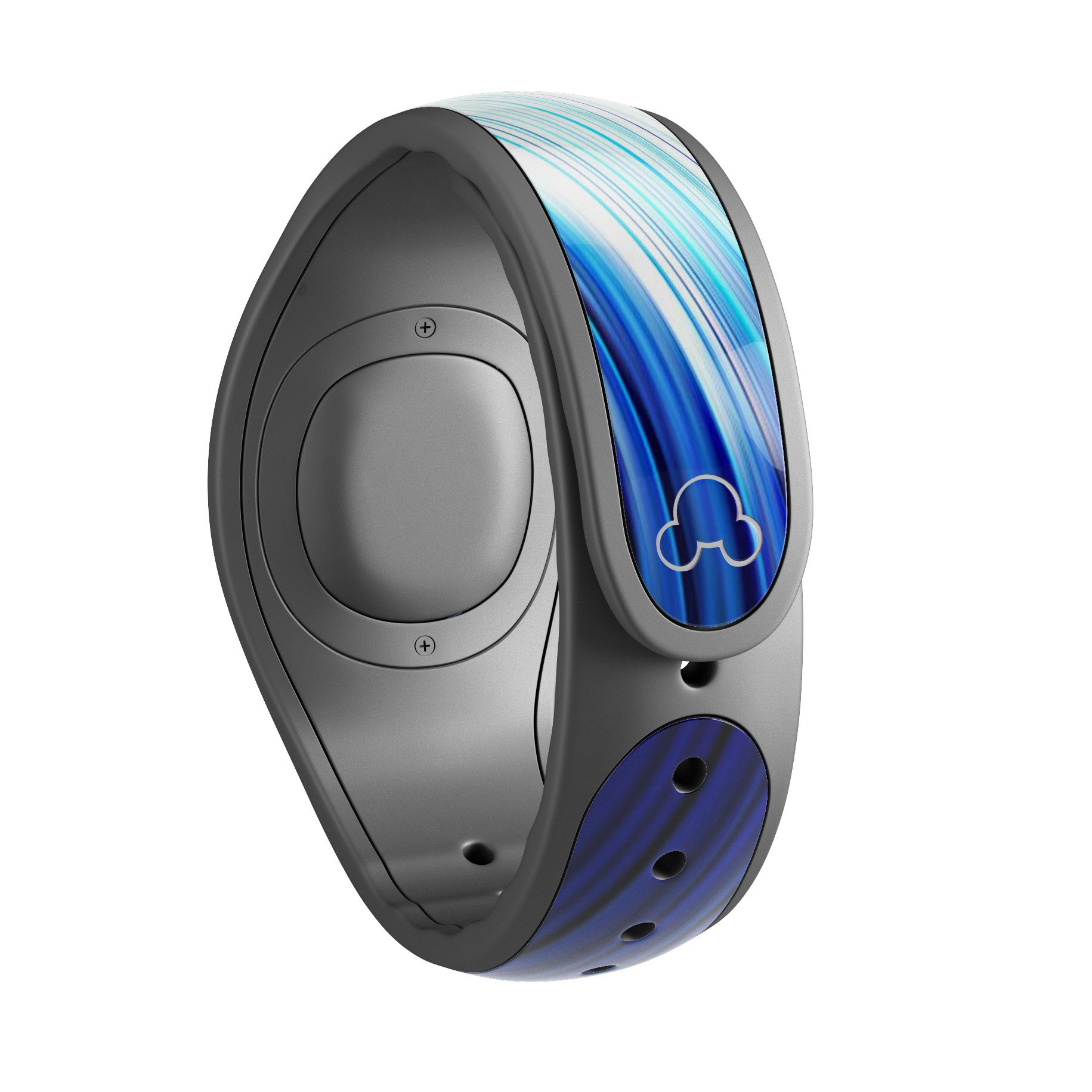 Blue Vector Swirly HD Strands decal skin wrap kit for Disney Magic Band, showcasing vibrant colors and intricate design.