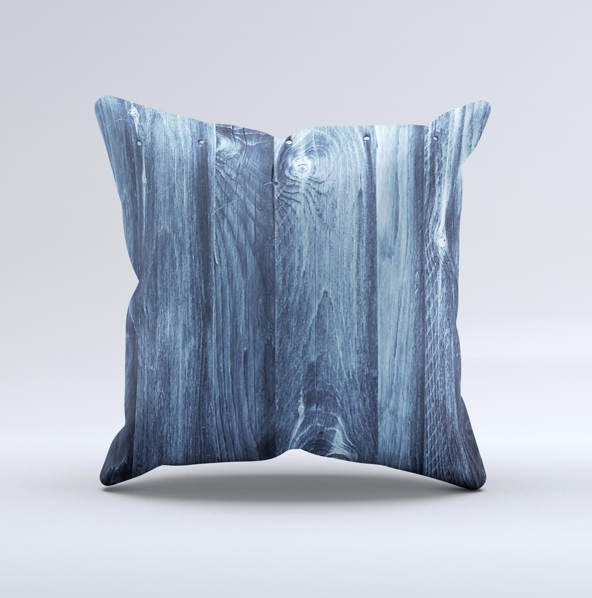 Blue Washed WoodGrain Ink-Fuzed Decorative Throw Pillow showcasing a unique design with a soft texture, perfect for home decor.