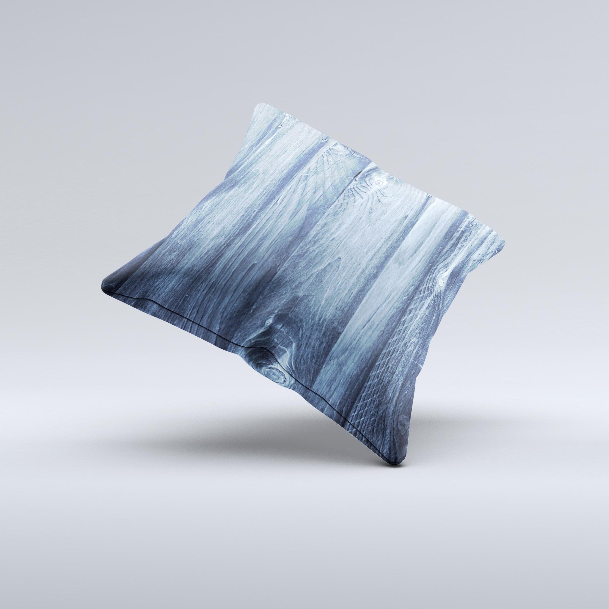 Blue Washed WoodGrain Ink-Fuzed Decorative Throw Pillow showcasing a unique design with a soft texture, perfect for home decor.