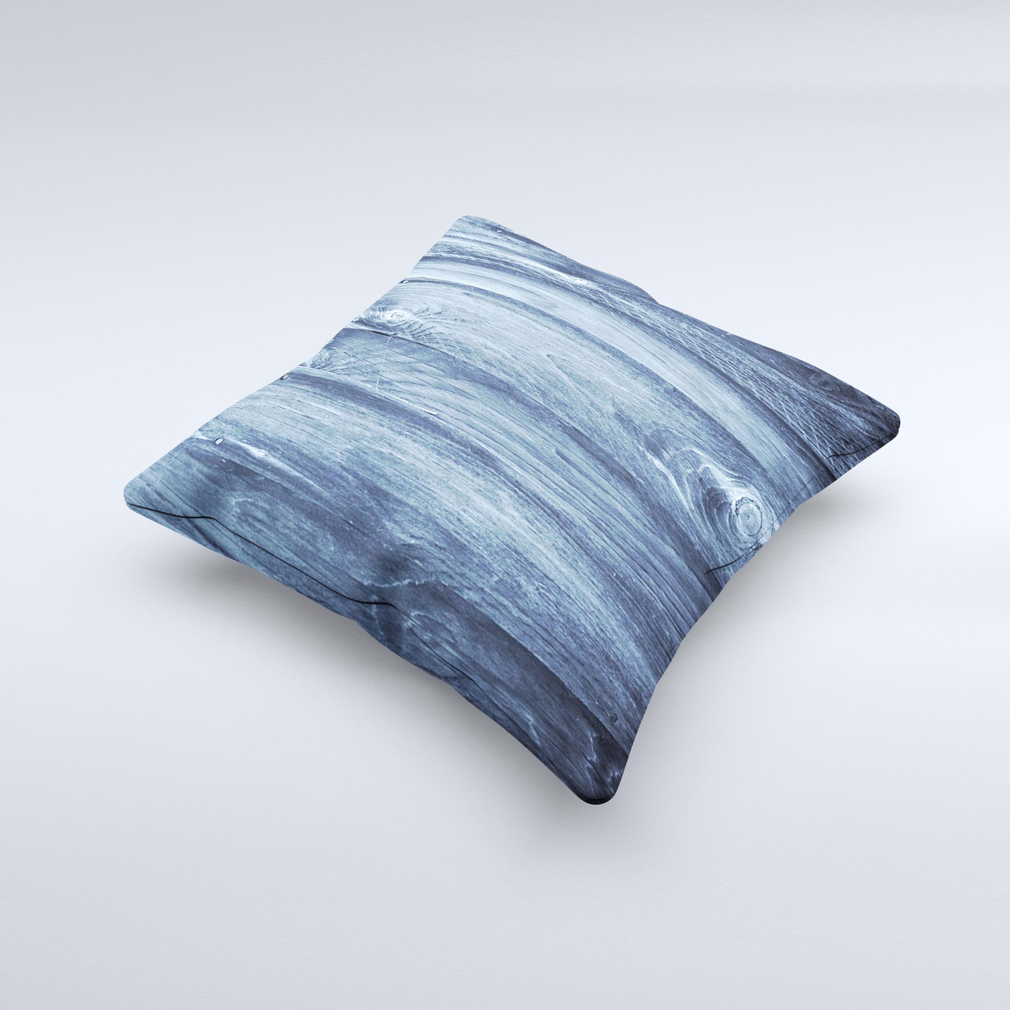 Blue Washed WoodGrain Ink-Fuzed Decorative Throw Pillow showcasing a unique design with a soft texture, perfect for home decor.