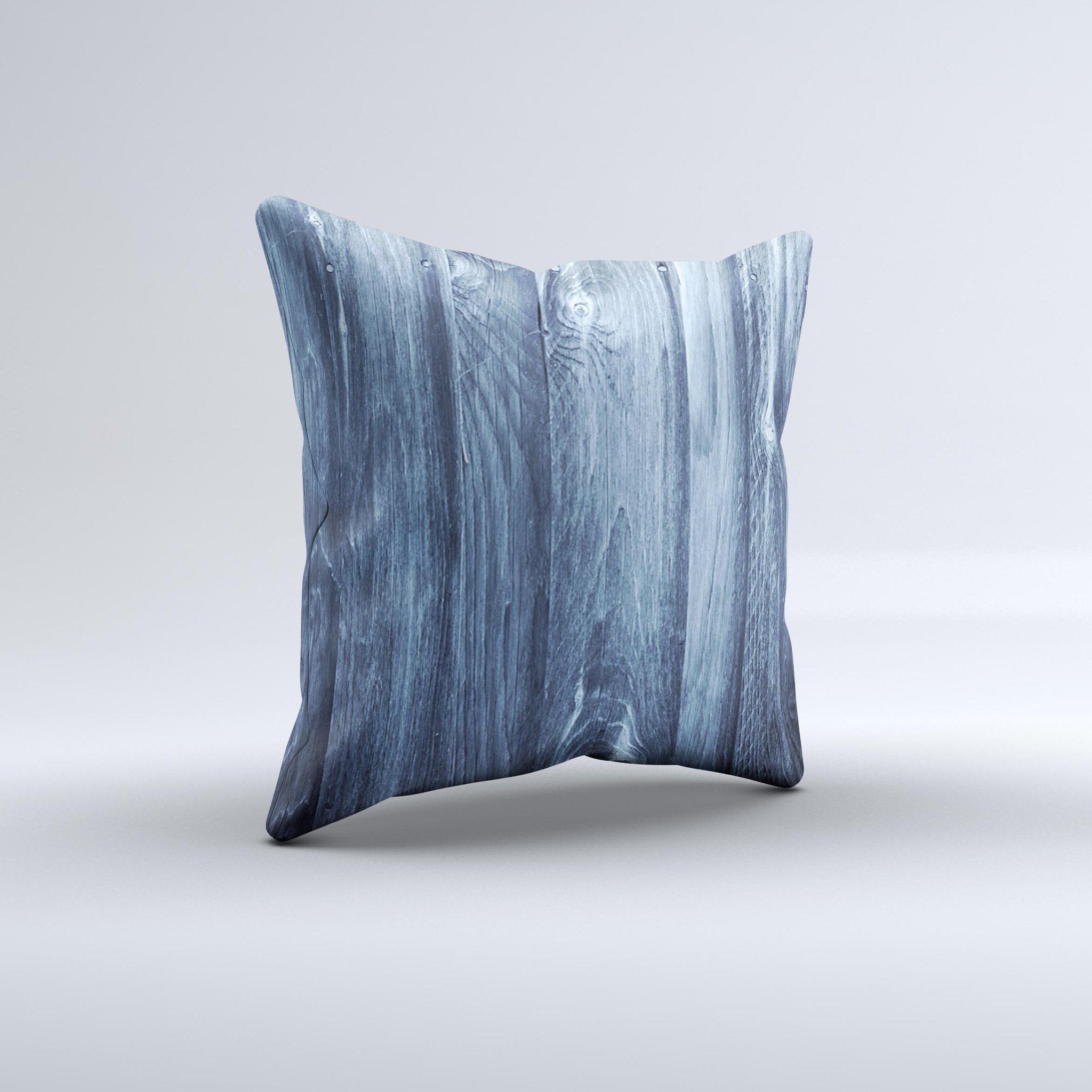 Blue Washed WoodGrain Ink-Fuzed Decorative Throw Pillow showcasing a unique design with a soft texture, perfect for home decor.