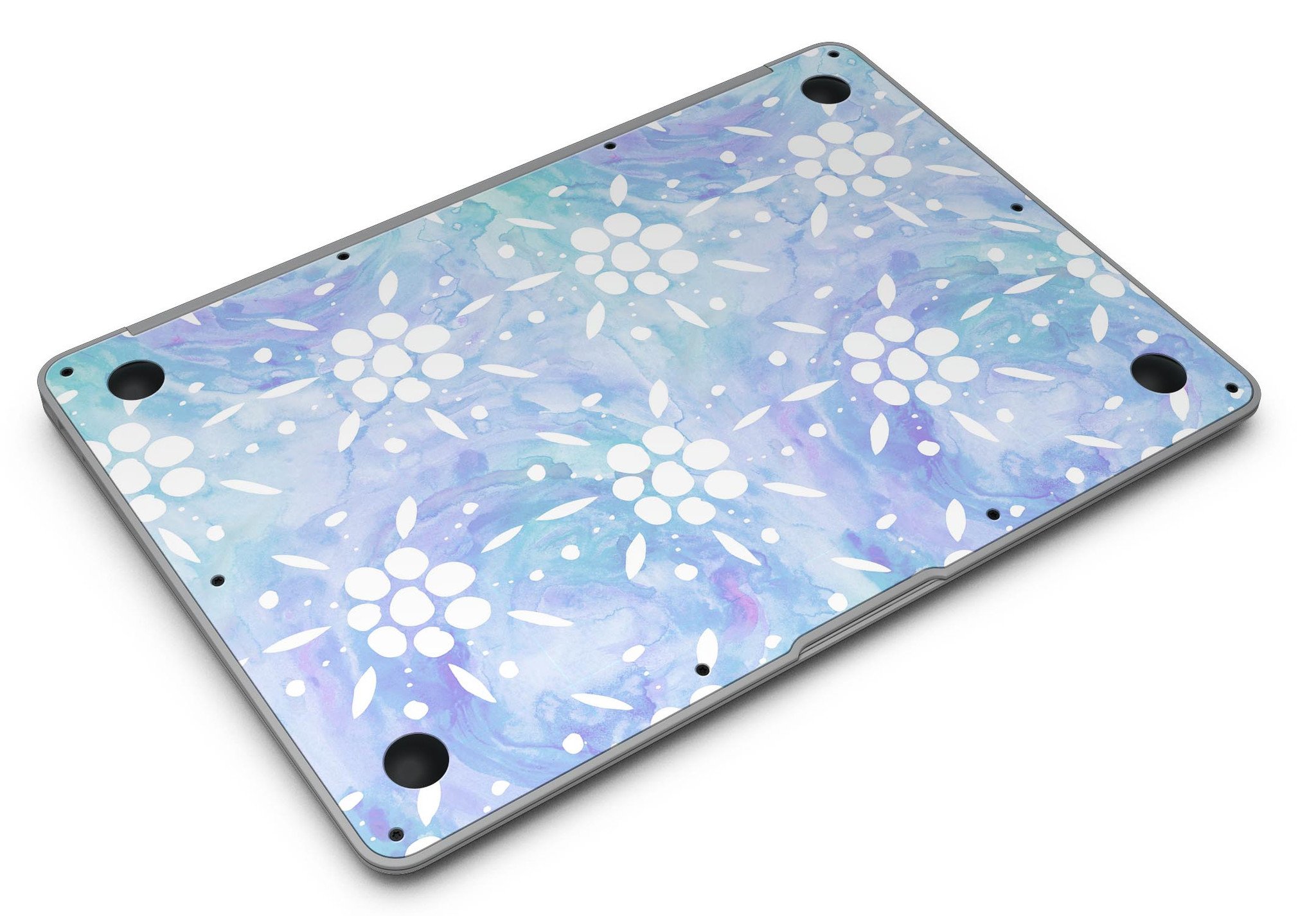 Blue Watercolor and White Flower Print Skin for MacBook Air, showcasing vibrant colors and floral patterns.