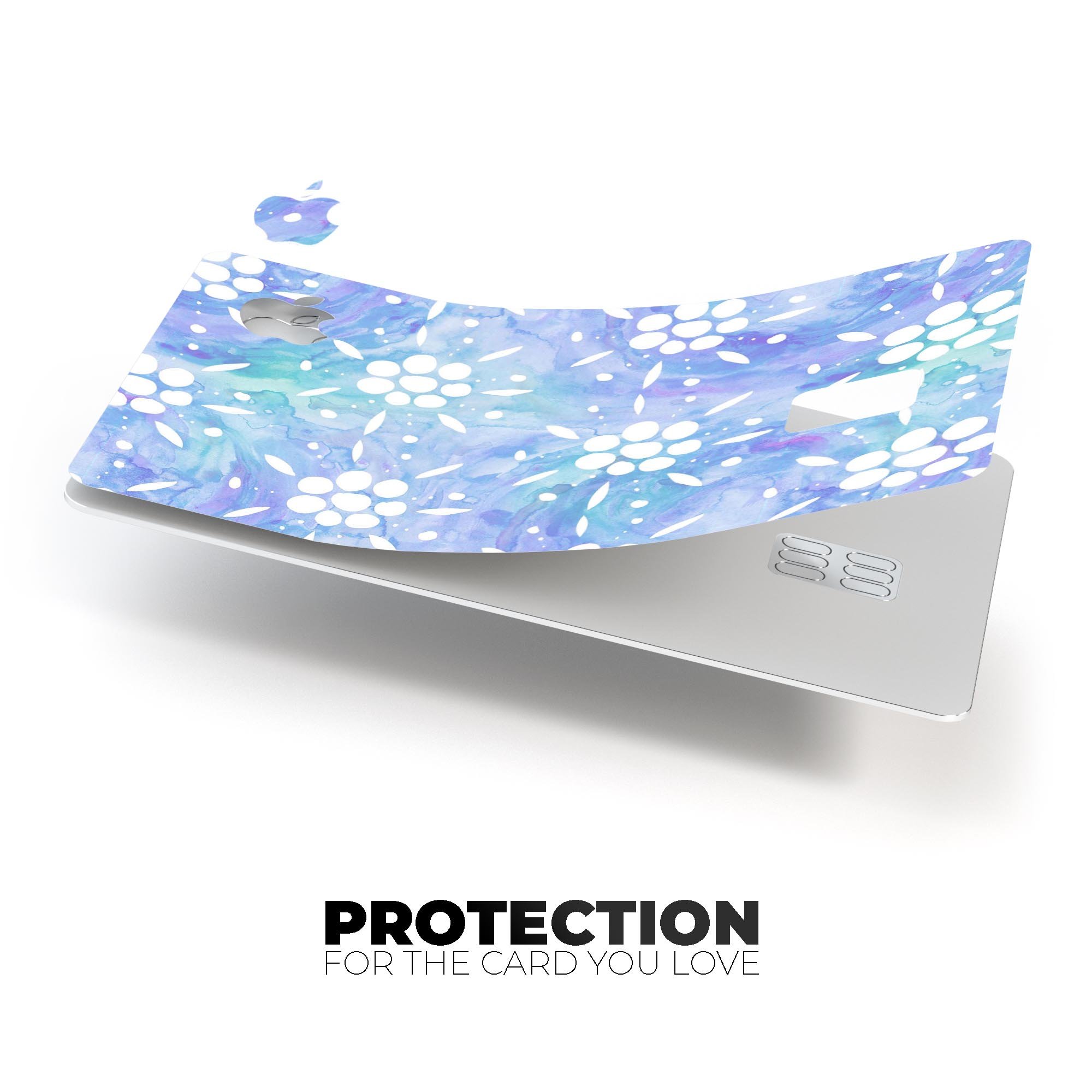 Blue Watercolor and White Flower Print skin for Apple Card, showcasing vibrant colors and premium vinyl material.