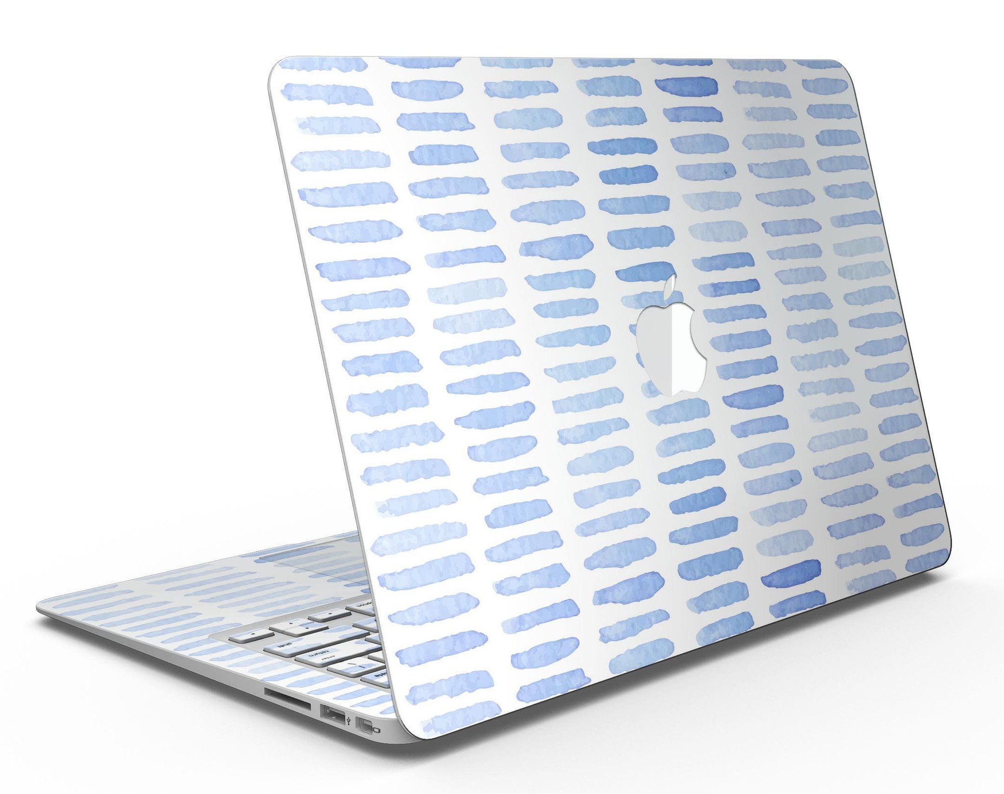 Blue Watercolor Brush Strokes skin kit for MacBook Air, showcasing vibrant colors and a sleek design.